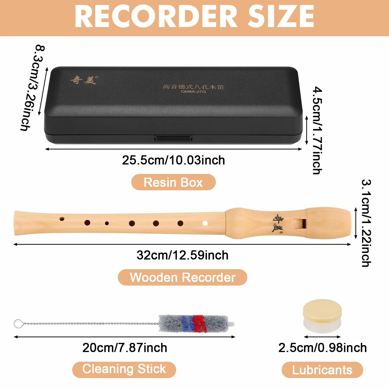 Fentar Drewniany rejestrator, instrument sopranowy, niemiecki palec, rejestrator dla dzieci, dorosłych, początkujących, 2-częściowy design, znakomity 8-otworowy zestaw rejestratorów z pudełkiem do