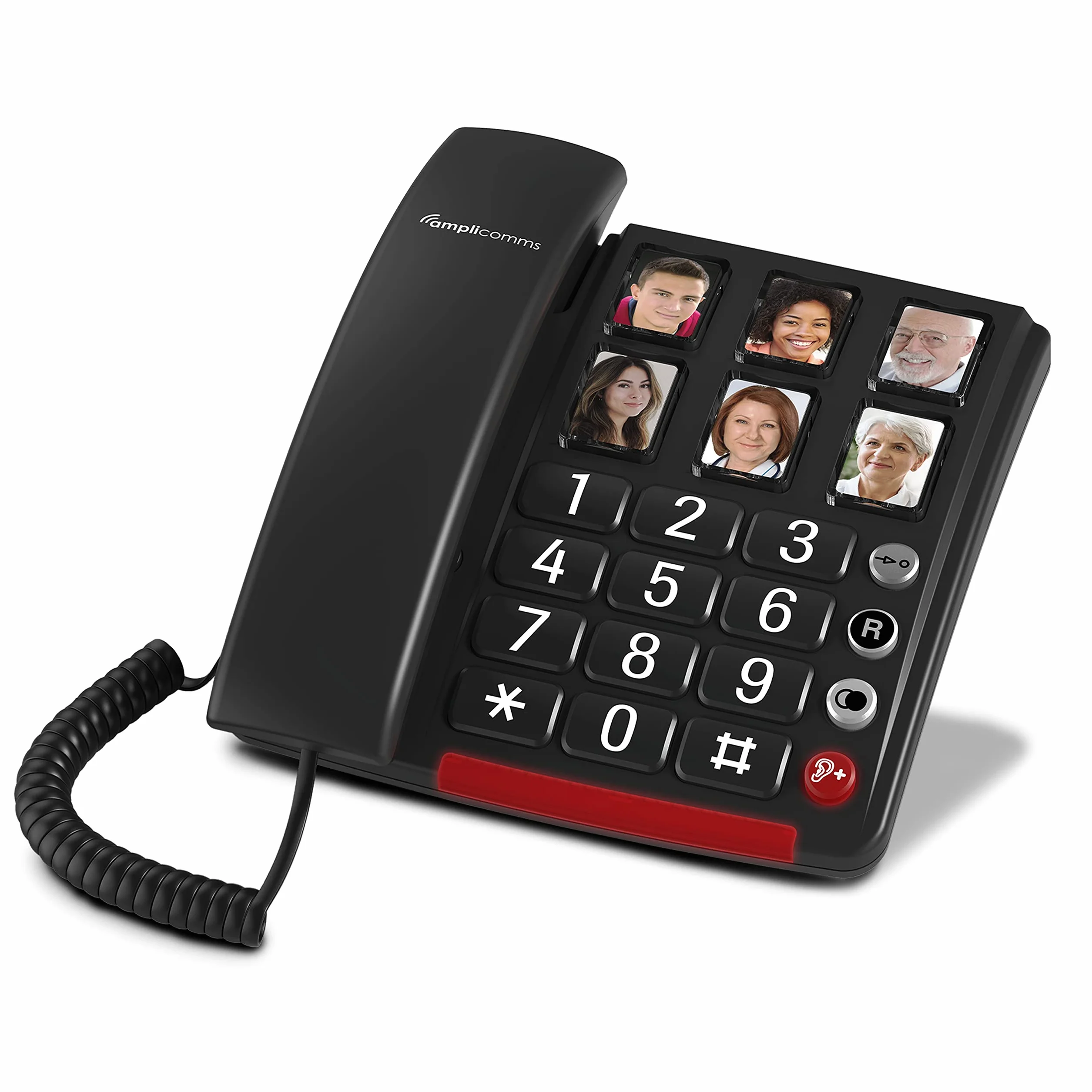 Amplicomms BigTel 40 Plus przewodowy telefon z dużym przyciskiem dla osób starszych - głośne telefony do trudnych słuchów - telefony kompatybilne z aparatem słuchowym - telefon z dużym numerem