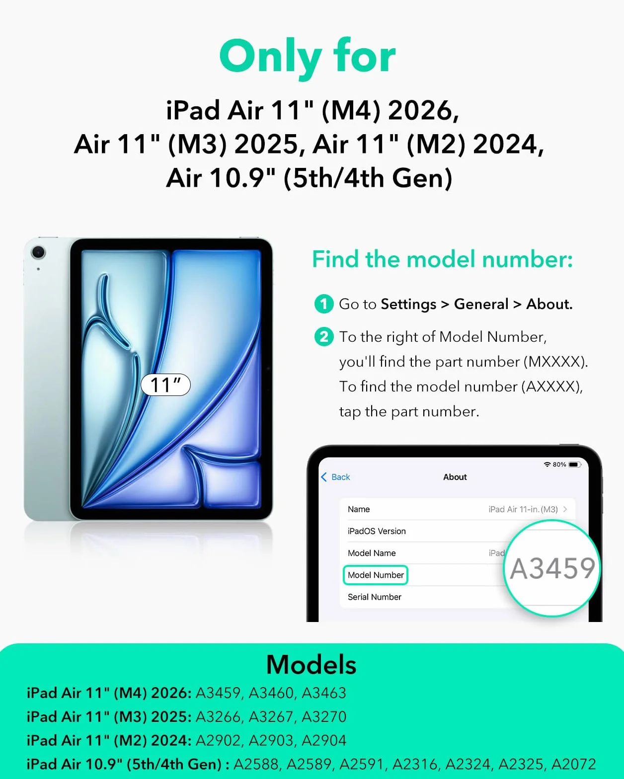 ESR iPad Air 27.9 cm 2024 M2, Air 6., Air 5. generacji 2022/Air 4. 2020, zdejmowana osłona magnetyczna, regulowany stojak pionowy/poziomy z podwyższonym widokiem na ekran, 9 kątów stojących, czarny