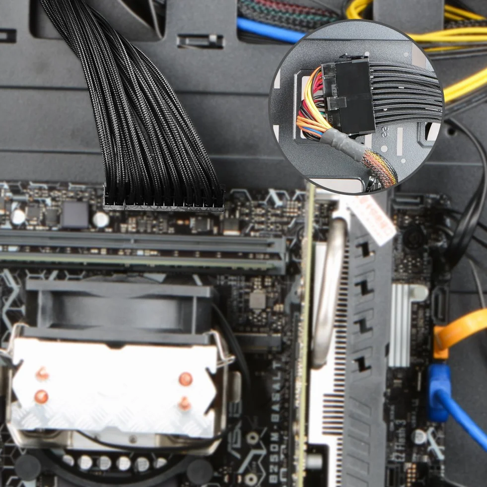 J&D ATX 24-pinowy kabel przedłużający zasilacza płyty głównej, 12 cali