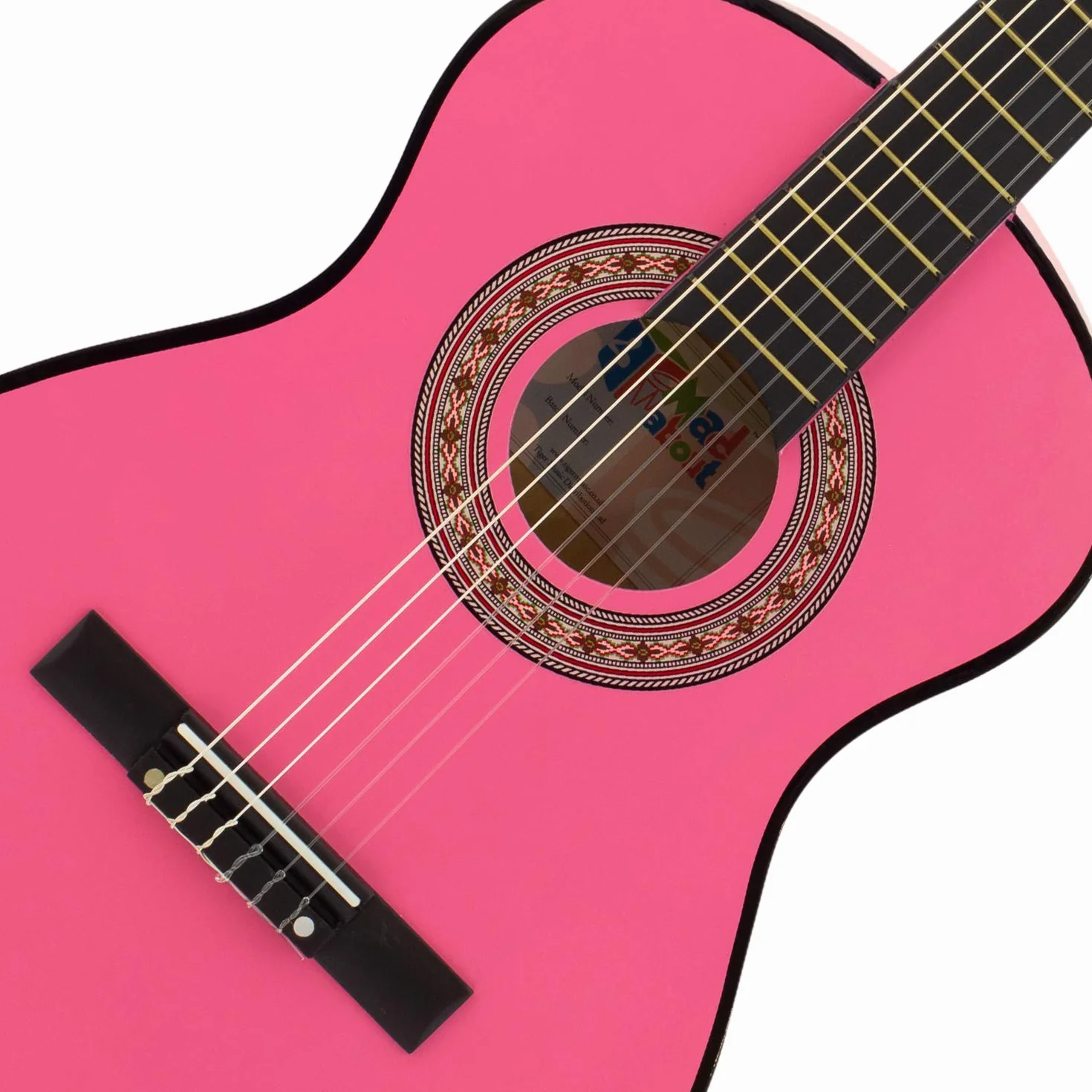 Mad About MA-CG03 Gitara Klasyczna, 3/4 Rozmiar Różowa - Kolorowa Hiszpańska z Torbą, Paskiem, Kostką i Zapasowymi Strunami