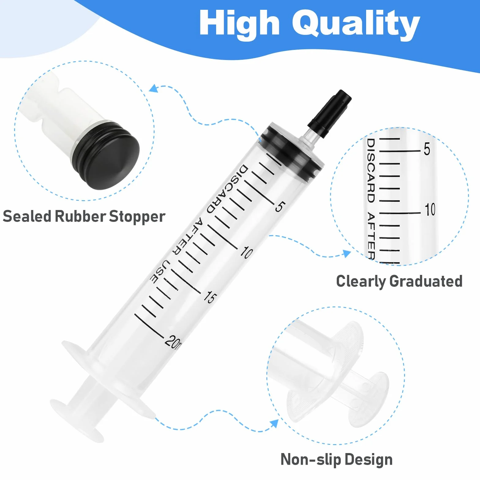 Strzykawki, 16 sztuk strzykawek z tworzywa sztucznego z czarną wtyczką, strzykawki 20 ml/10 ml/5 ml/1 ml, jednorazowe strzykawki do laboratorium, do karmienia zwierząt, oddzielania płynów,