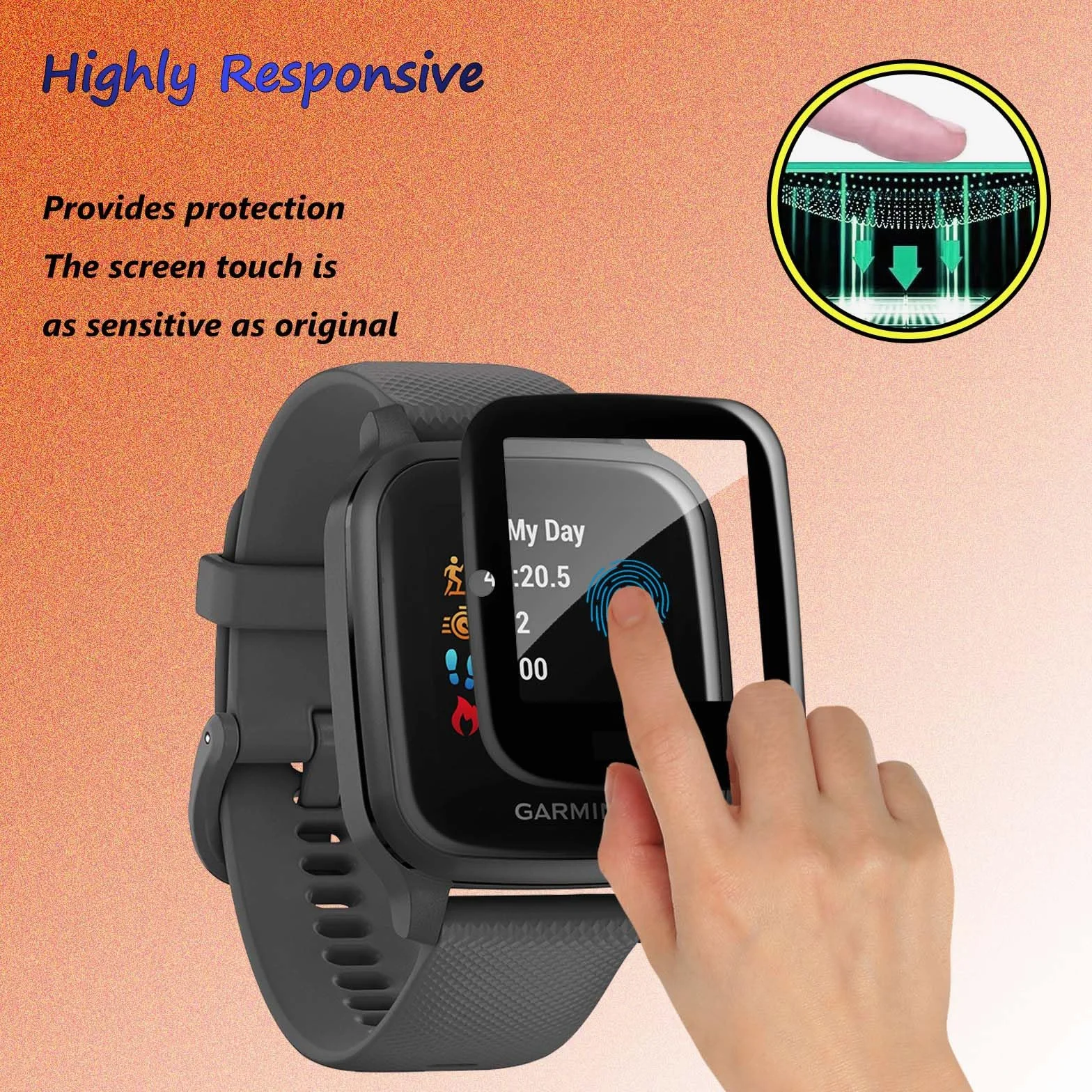 QZYF [4 sztuki] Folia ochronna do Garmin Venu Sq/Garmin Venu Sq Music, bez pęcherzyków powietrza, odporna na zarysowania, zakrzywiona 3D, ochrona wyświetlacza HD, do Garmin Venu Sq / Garmin Venu Sq