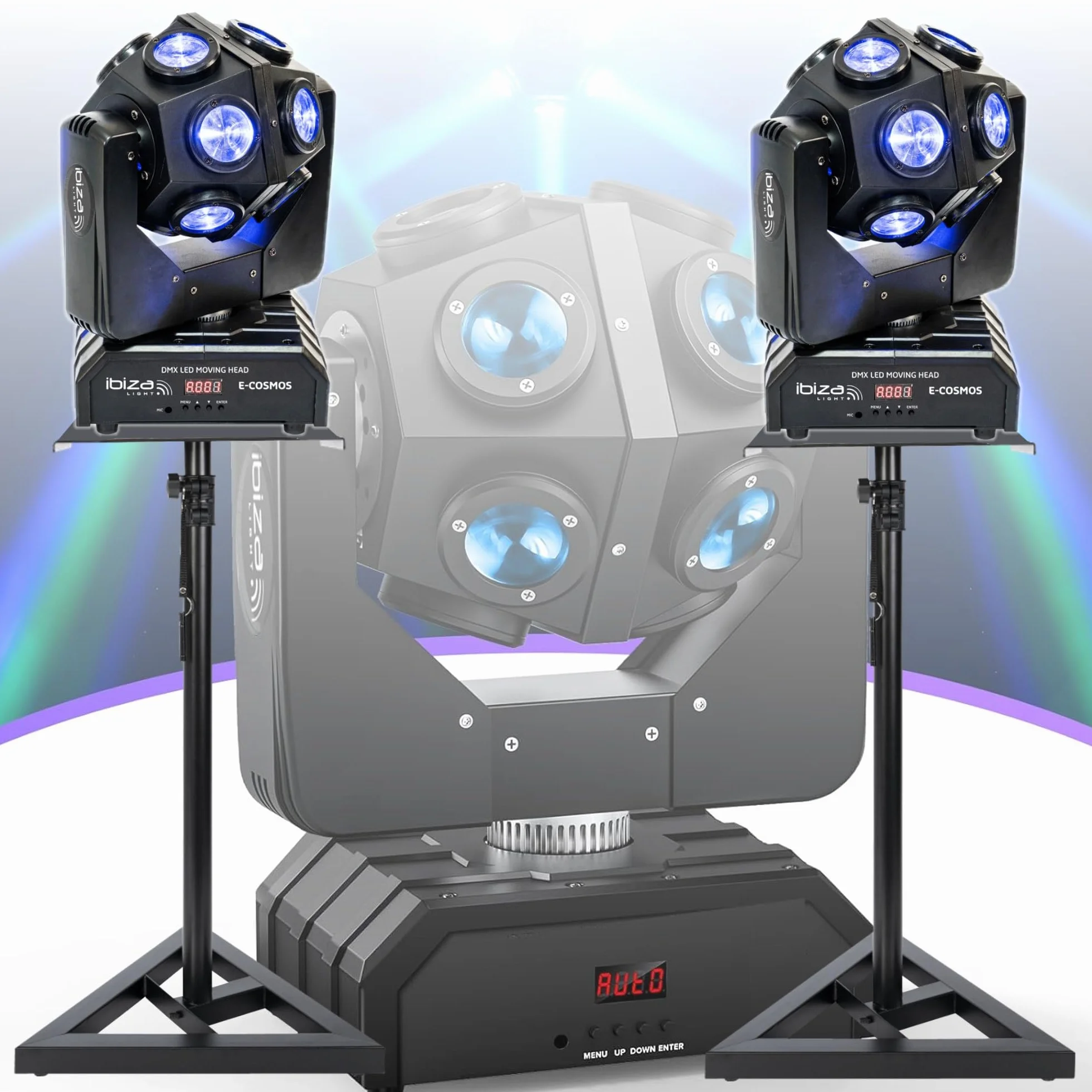 Ibiza - Zestaw 2 Lyres Beam Infinies DMX Ibiza Light E-COSMOS 4 w 1 12 x 10 W - 2 wsporniki na nogi, urodzinowy przyjęcie, przyjąć Pro, ślub