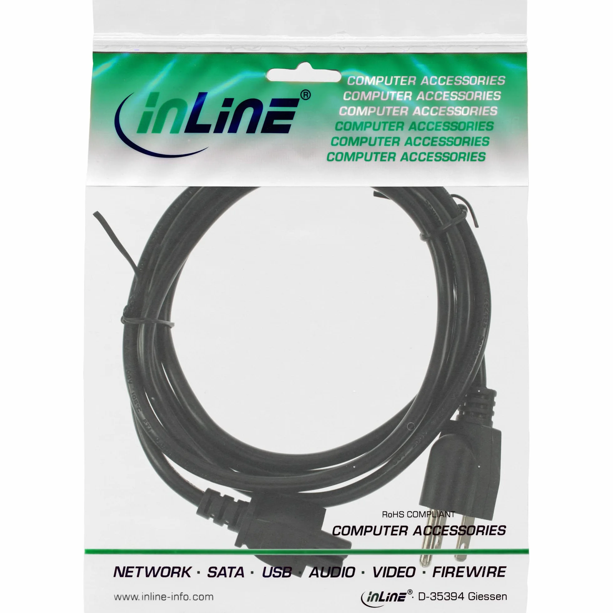 InLine 16656U kabel sieciowy do notebooka, USA/Canada, złącze 3-biegunowe, 2 m