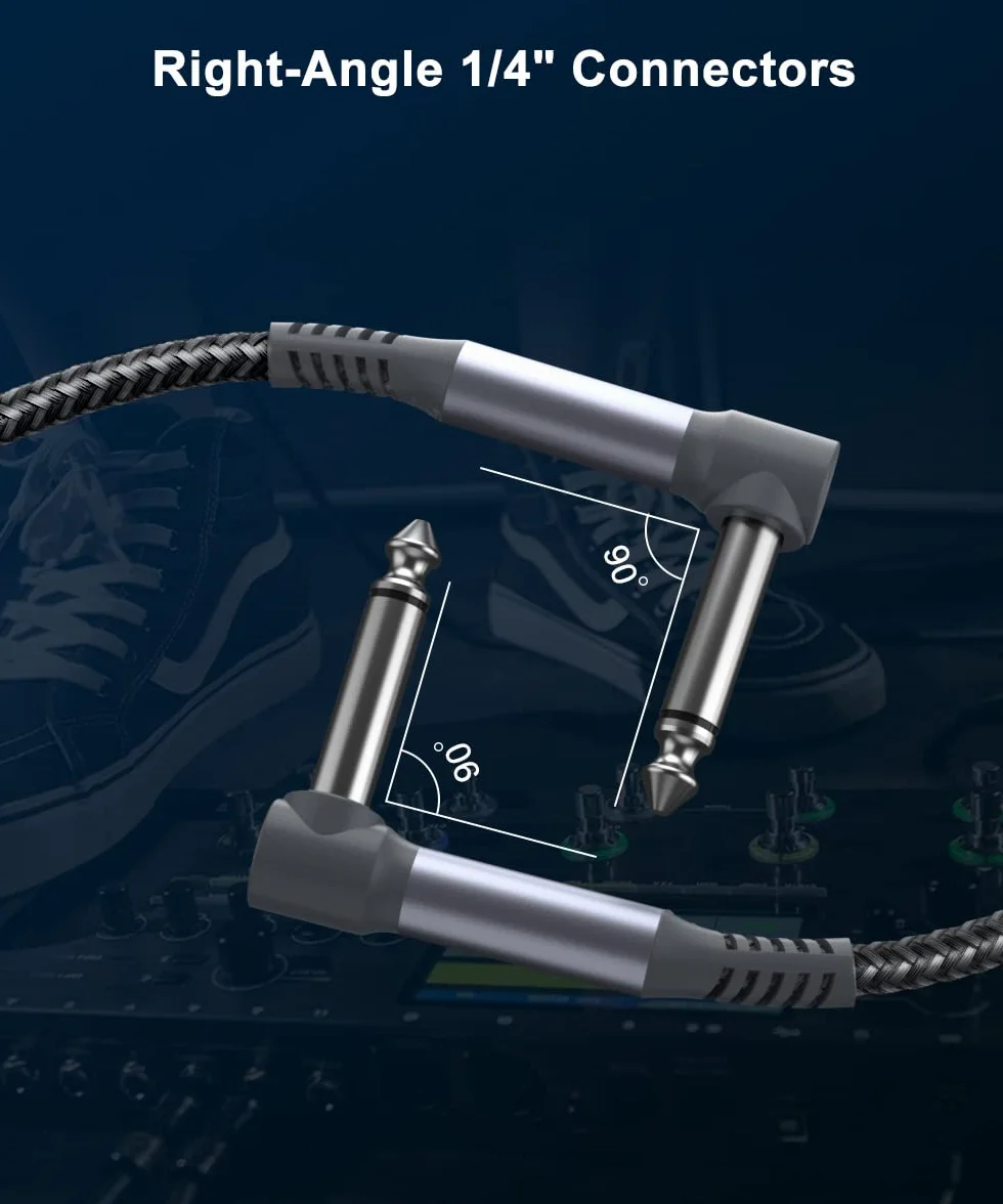 Elebase Zestaw kabli gitarowych, 6 sztuki, 0,15 m, 6,35 mm, wtyk 1/4 cala, kabel do instrumentów, pedalboardów, nylonowy oplot, kabel audio z ekranowaniem, miedź TS, do efektów gitarowych