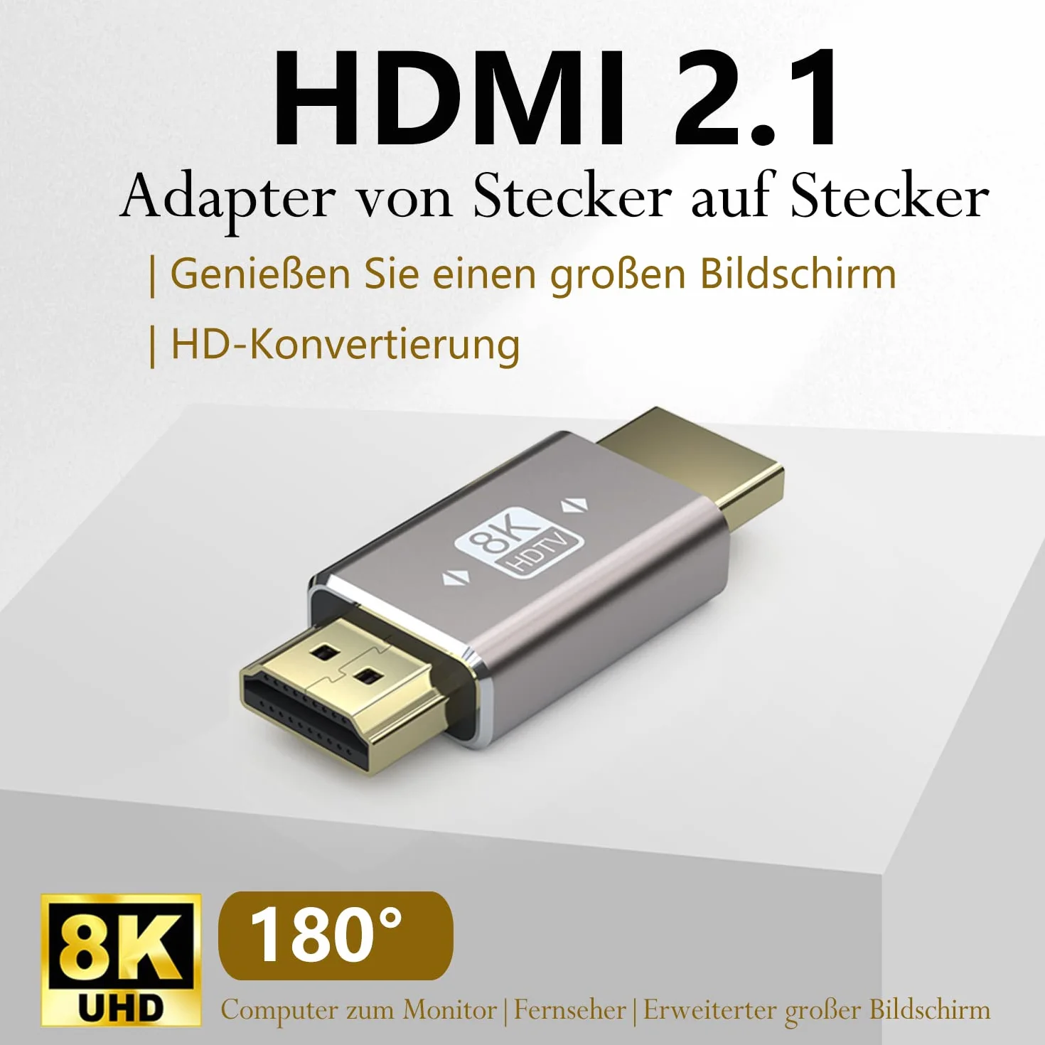 Adapter Przedłużający HDMI 8K Wtyczka na Wtyczkę, Złącze HDMI 2.1, Obsługuje 8K 60 Hz/4K 120 Hz HDR, do Projektora HDTV, Laptopa, PC, 2 szt