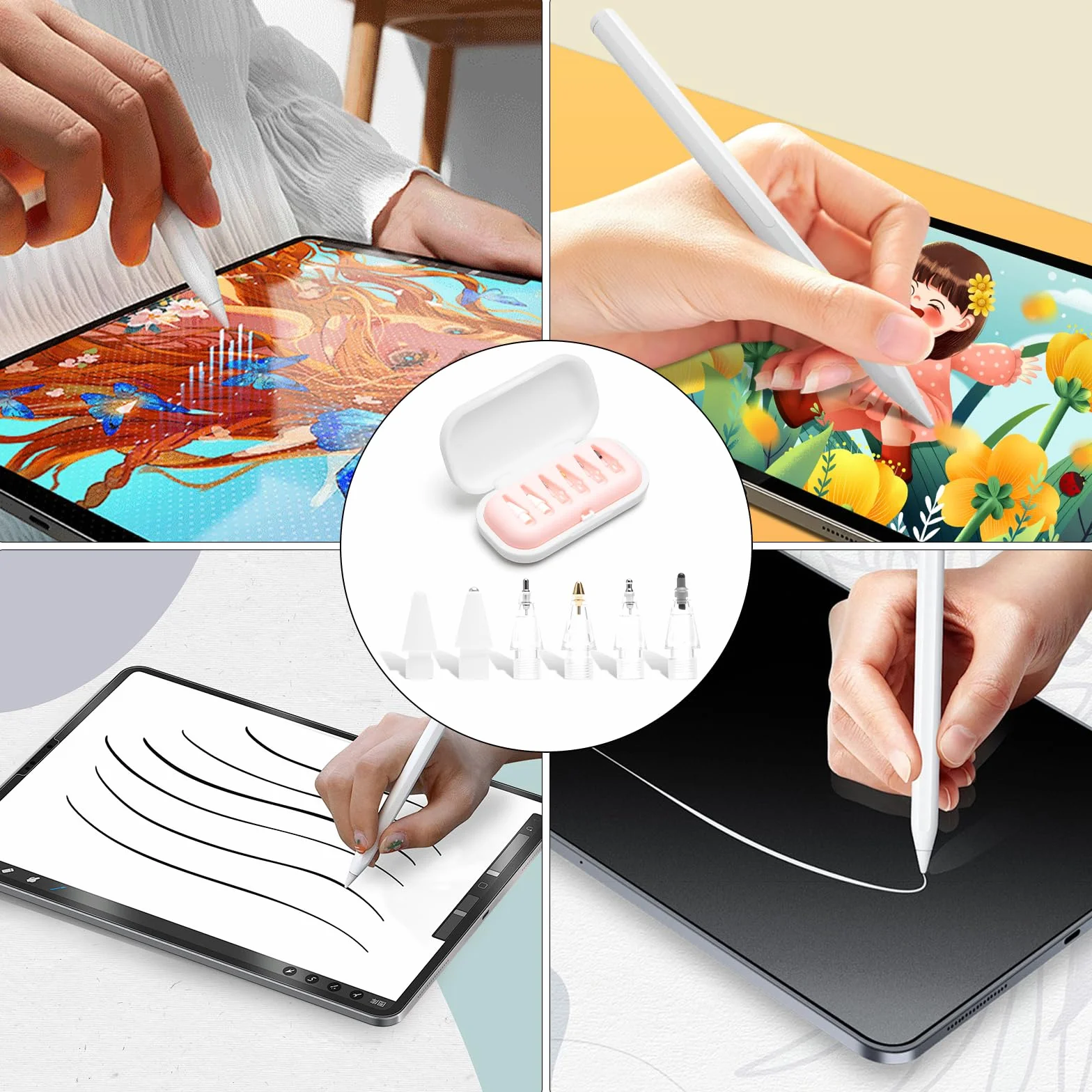 Zestaw 6 wymiennych końcówek kompatybilnych z Apple Pencil 1./2. generacji i USB-C – wymienne końcówki do pisania, rysowania i notatek na tabletach, nadają się do gołych ekranów