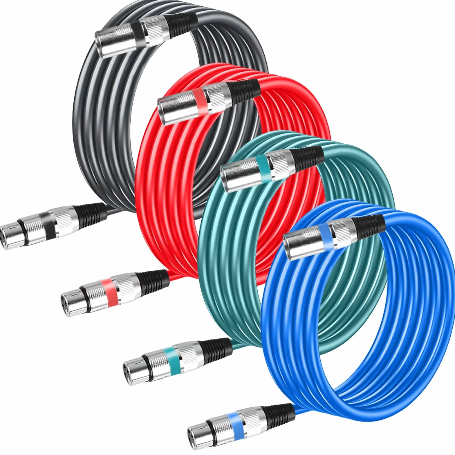 GBKDQQ 4 x kabel XLR 3 m, symetryczny kabel mikrofonowy, kabel połączeniowy do mikrofonu DMX, 3-pinowy kabel połączeniowy, adapter męski na żeński, kabel do nagrywania studyjnego i produkcji