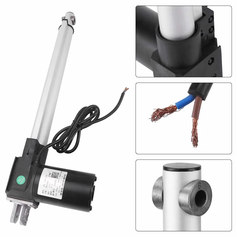 Siłownik Liniowy DC 12V, 300mm, 4000N, Elektryczny Mechanizm Otwierania Drzwi z Uchwytem Montażowym do Samochodów, RV, Statków, TV, Stołów Podnośnych