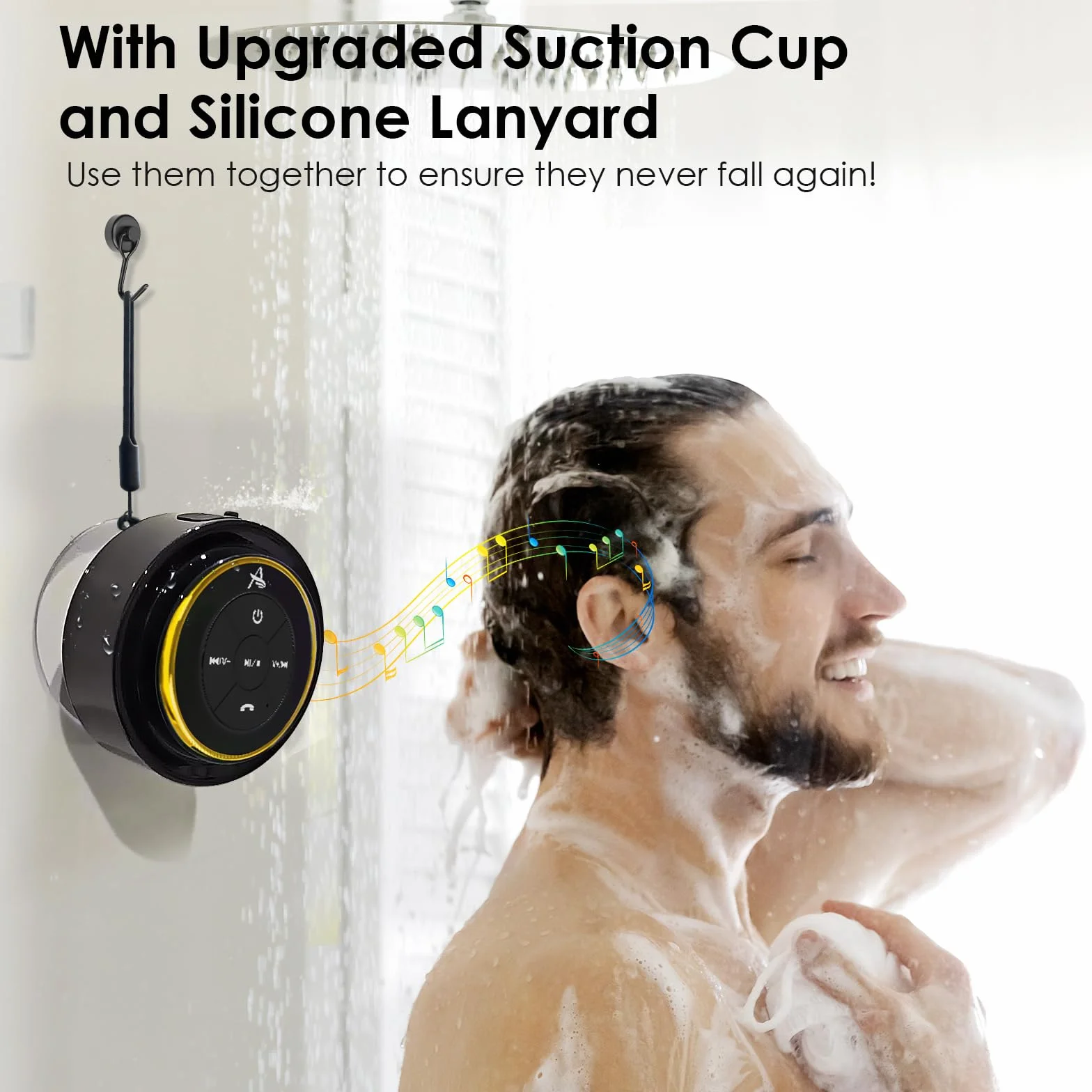 XLEADER Ulepszony głośnik prysznicowy, certyfikowany wodoodporny głośnik Bluetooth IPX7 z przyssawką i klipsem haczykowym, wbudowany mikrofon, kryształowy dźwięk i bogaty bas, czas odtwarzania do 12