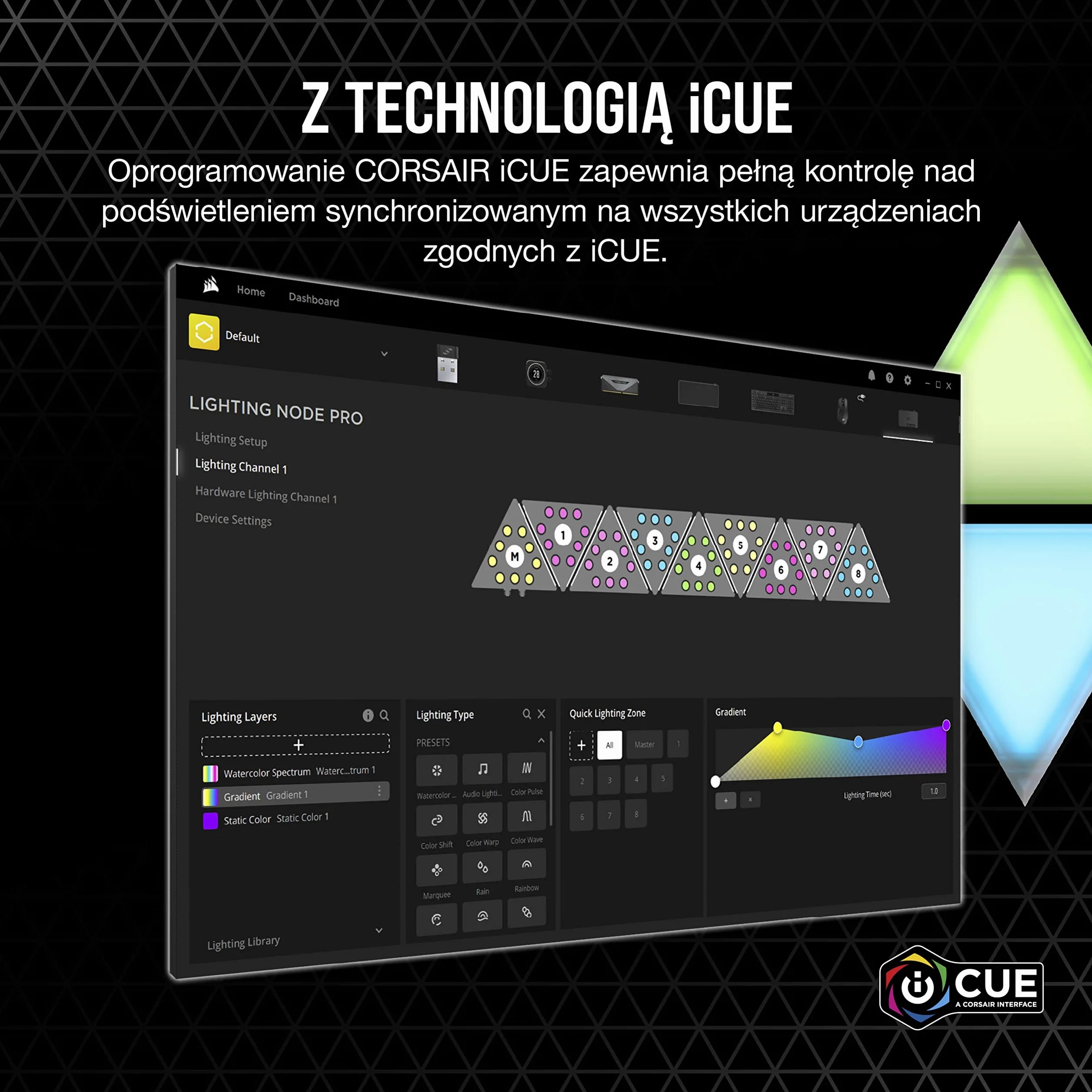 Corsair iCUE LC100 – Panele podświetlające na obudowę – minitrójkąt – minitrójkąt – zestaw rozszerzający z 9 płytkami1 (81 diod RGB LED z rozpraszającą światło, Proste mocowanie na magnes) Przejrzysty