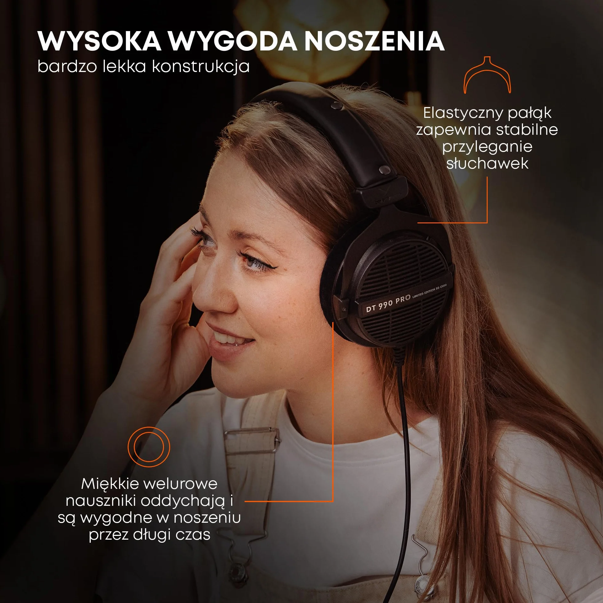 beyerdynamic DT 990 PRO Limitowana edycja w kolorze czarnym 250 Ohm. Jednostronne, przewodowe słuchawki studyjne nauszne do miksowania, masteringu i edycji. Ręcznie wykonane w Niemczech.