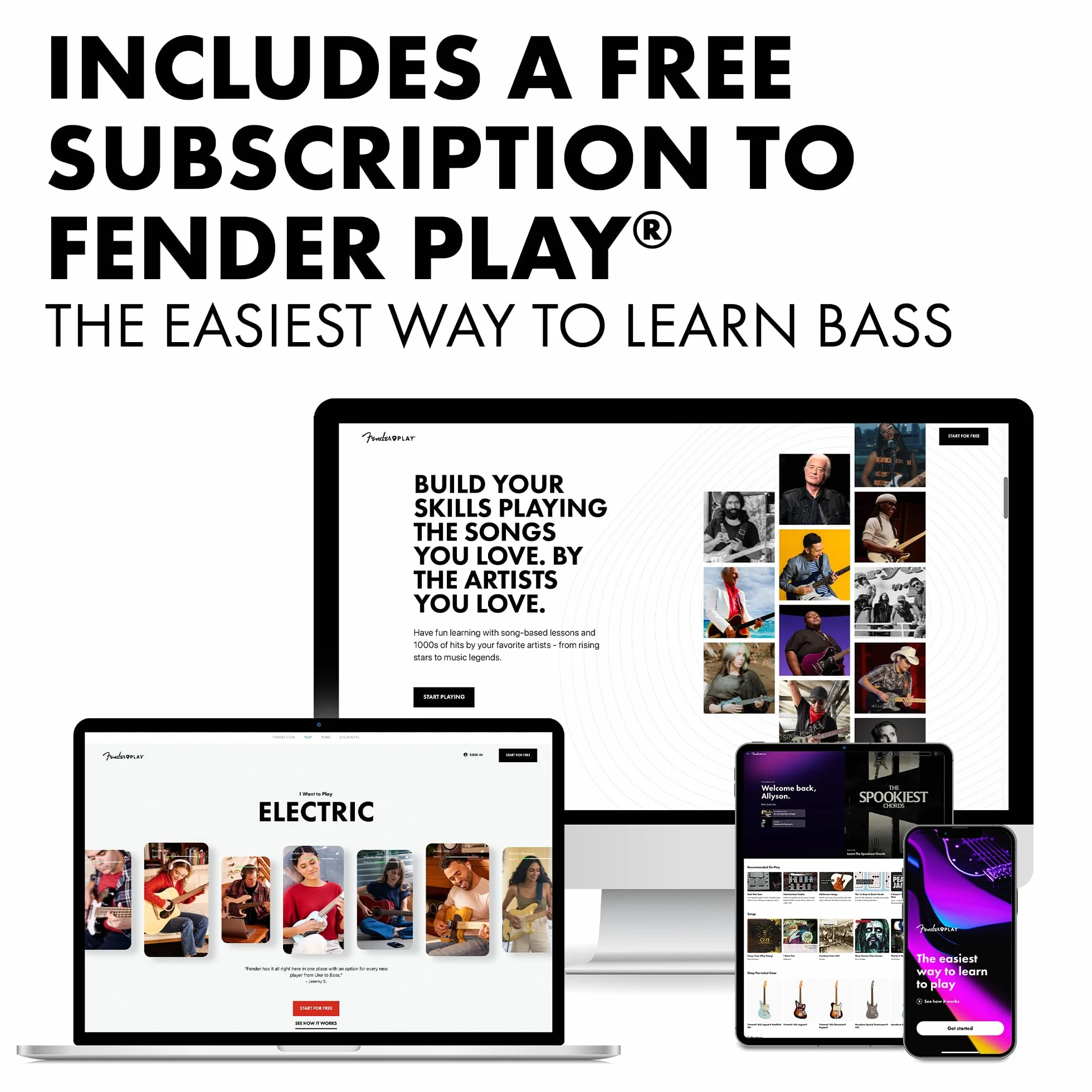 Squier by Fender Debut Collection Precision Bass Guitar, Laurel Fingerboard, White Pickguard, Black