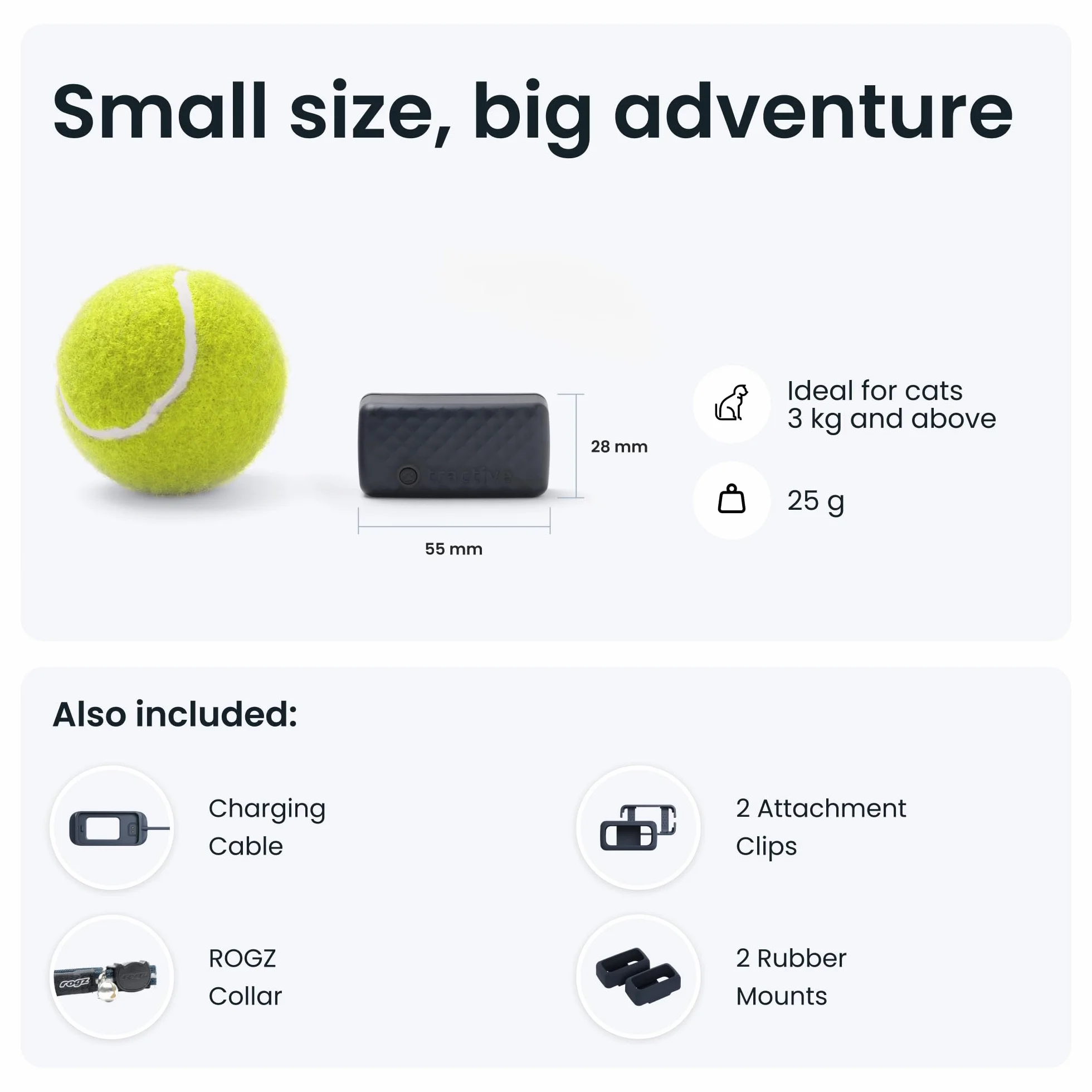 Tractive Smart Cat Tracker Mini zestaw z gumowym uchwytem, nr 1 Cat GPS, śledzenie lokalizacji w czasie rzeczywistym, historia terytorium i lokalizacji, obroża bezpieczeństwa w zestawie