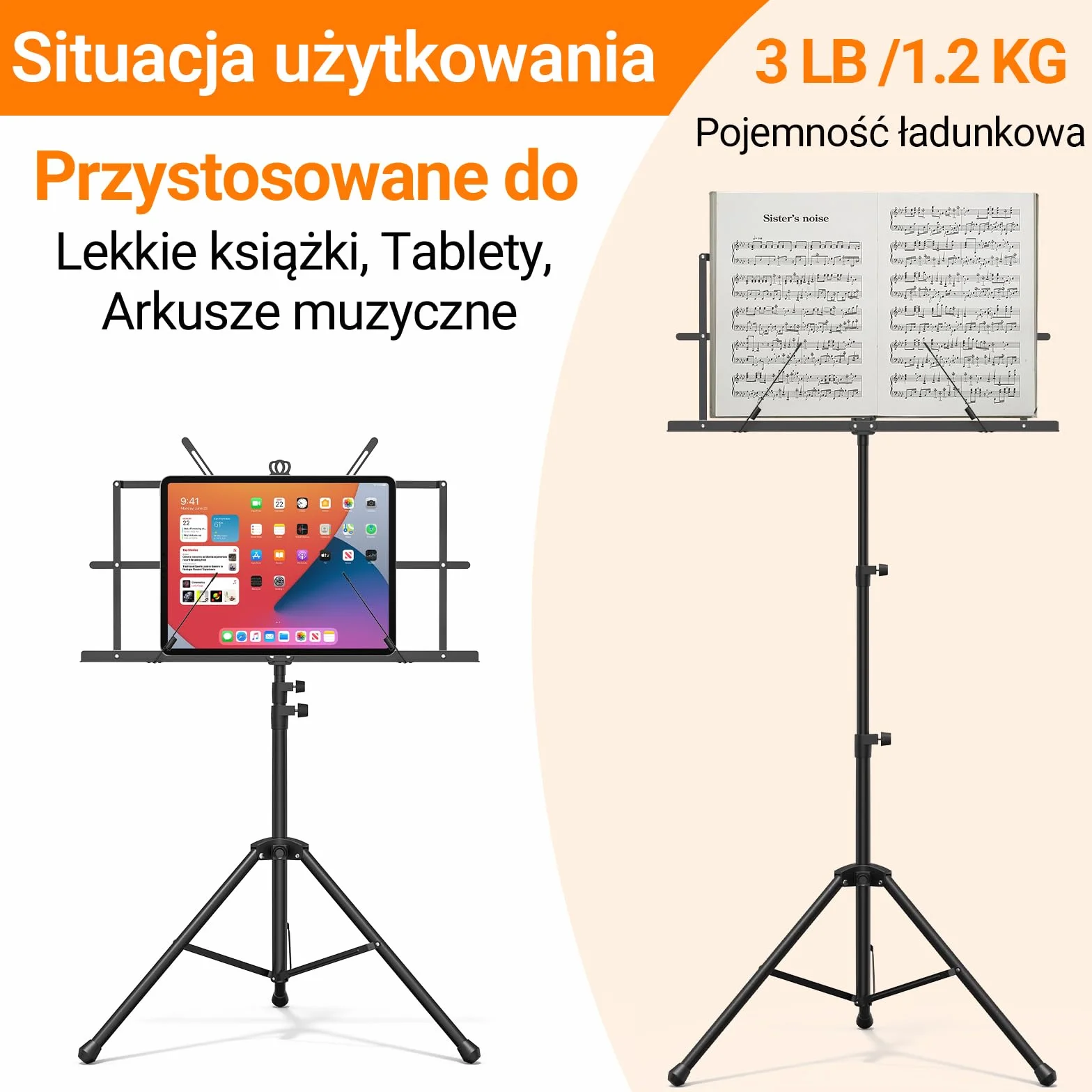 GLEAM stojak na nuty – 2 w 1, podwójne zastosowanie, składany uchwyt na nuty z torbą do przenoszenia