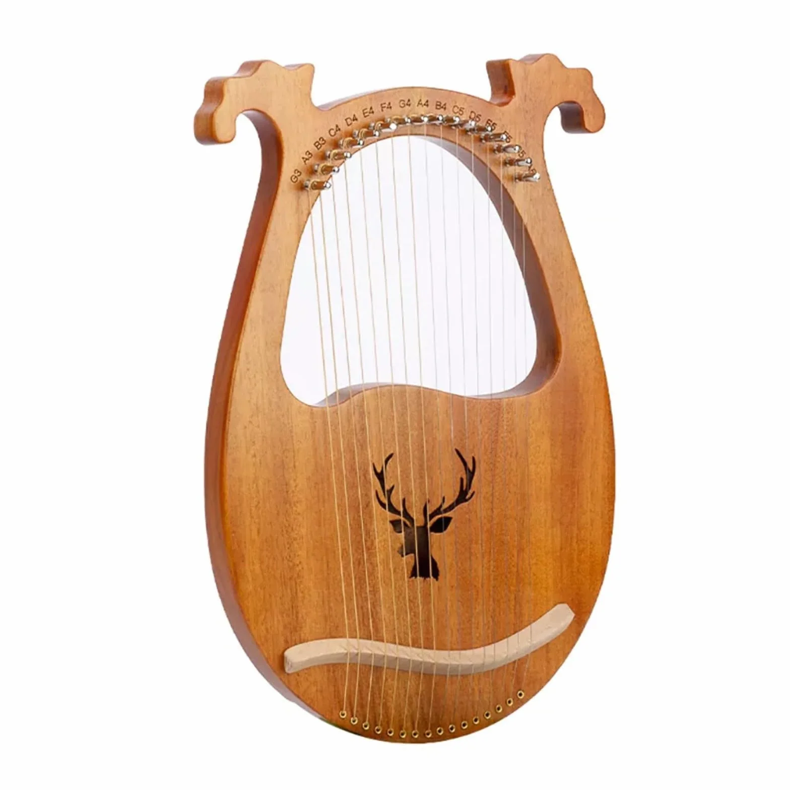Przenośny korpus liry, harfa, mahoniowy korpus z klapką, zestaw 16 stringów, mahogany body with tuning wrench pick pick vintage instrument dla miłośników muzyki (kolor drewna)