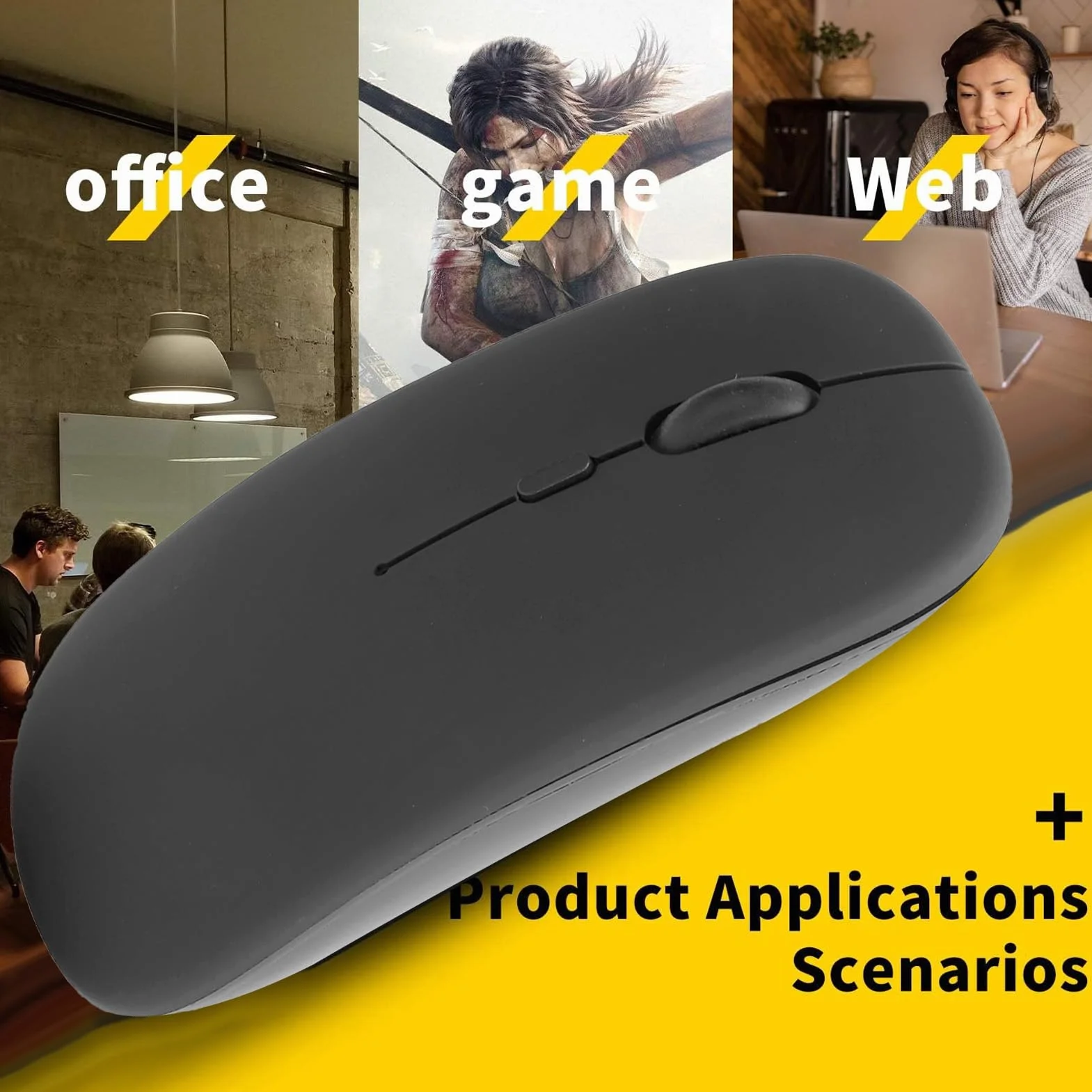 Zunate Bezprzewodowa mysz Bluetooth 5.0 czarna, cicha 800/1200/1600 DPI regulowana, do laptopa i tabletu