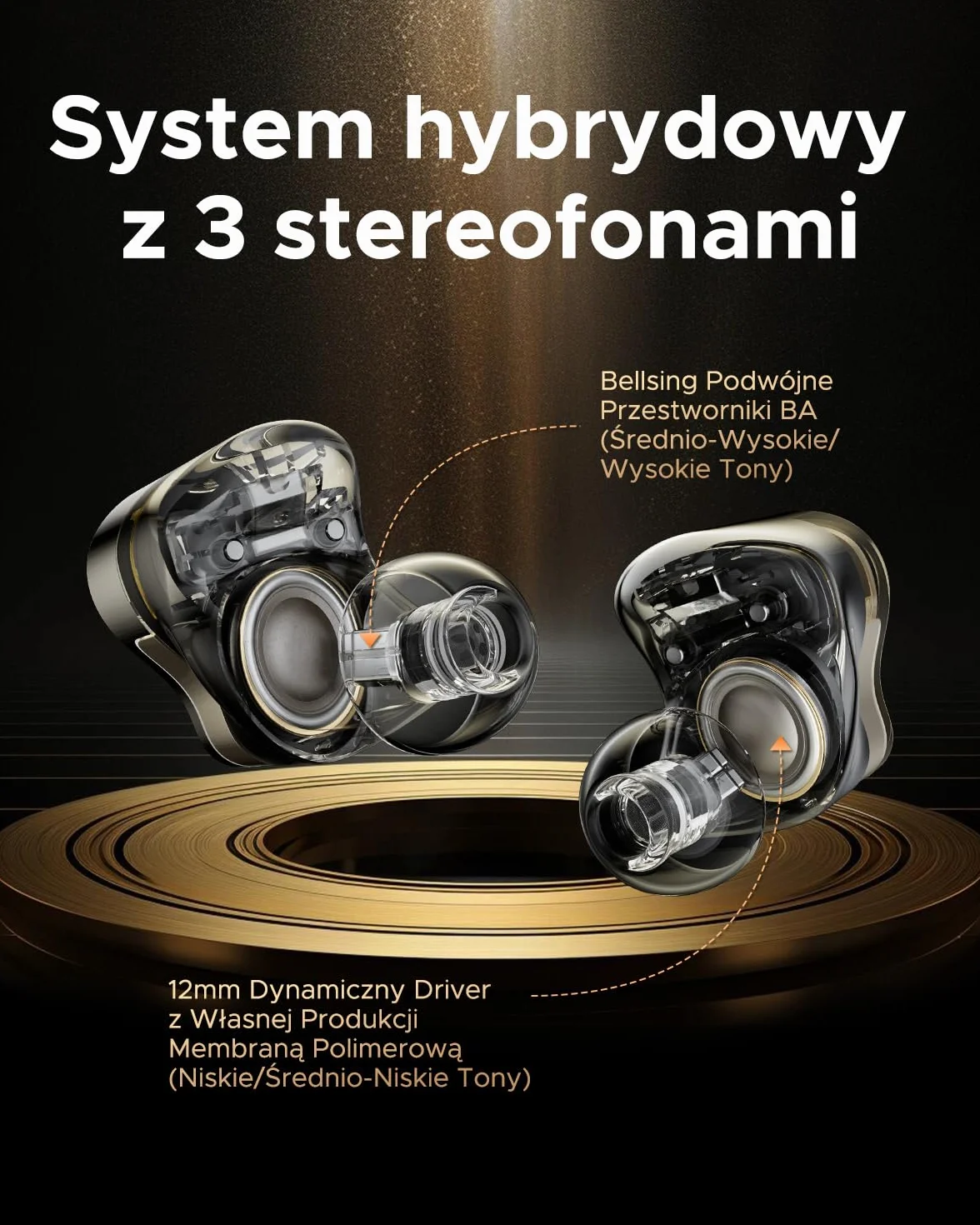 SOUNDPEATS H3 Hi-Fi Bezprzewodowe Słuchawki Bluetooth 5.4 z LDAC i aptX Lossless, 55dB Hybrydowe Aktywne Tłumienie Hałasu z 1DD+2BA, 6 mikrofonów AI, 37h odtwarzania Czarny Tytanowy