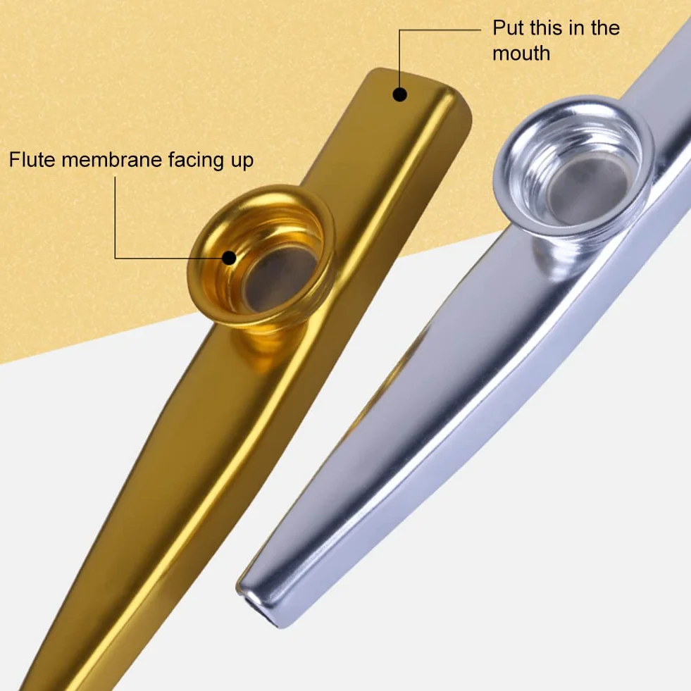 Kazoo metalowe, instrument Kazoo, Cazou, Kasoo, Kazoo dla dzieci, Kasouza, Kazu, złoto + srebro, instrument Kazoo z stopu aluminium, Kazoo dla dzieci, prezent, towarzyszenie (6 kolorów)