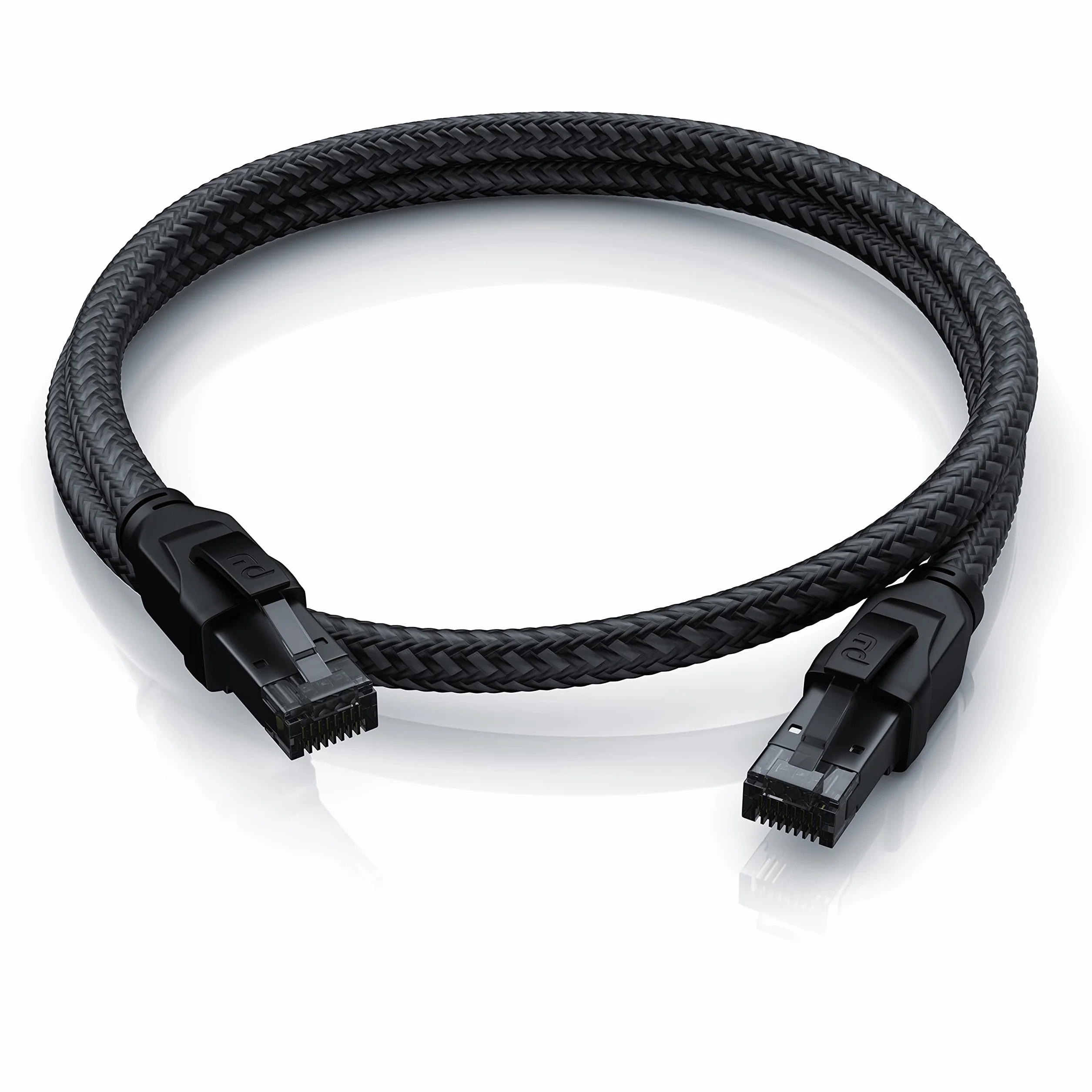 CSL Kabel sieciowy CAT 8.1, 40 Gb/s, 7,5 m, bawełniana kurtka, czarna seria, kabel krosowy LAN RJ45, kabel Gigabit Ethernet CAT 8, 4000 Mb/s, S/FTP PIMF Shielding