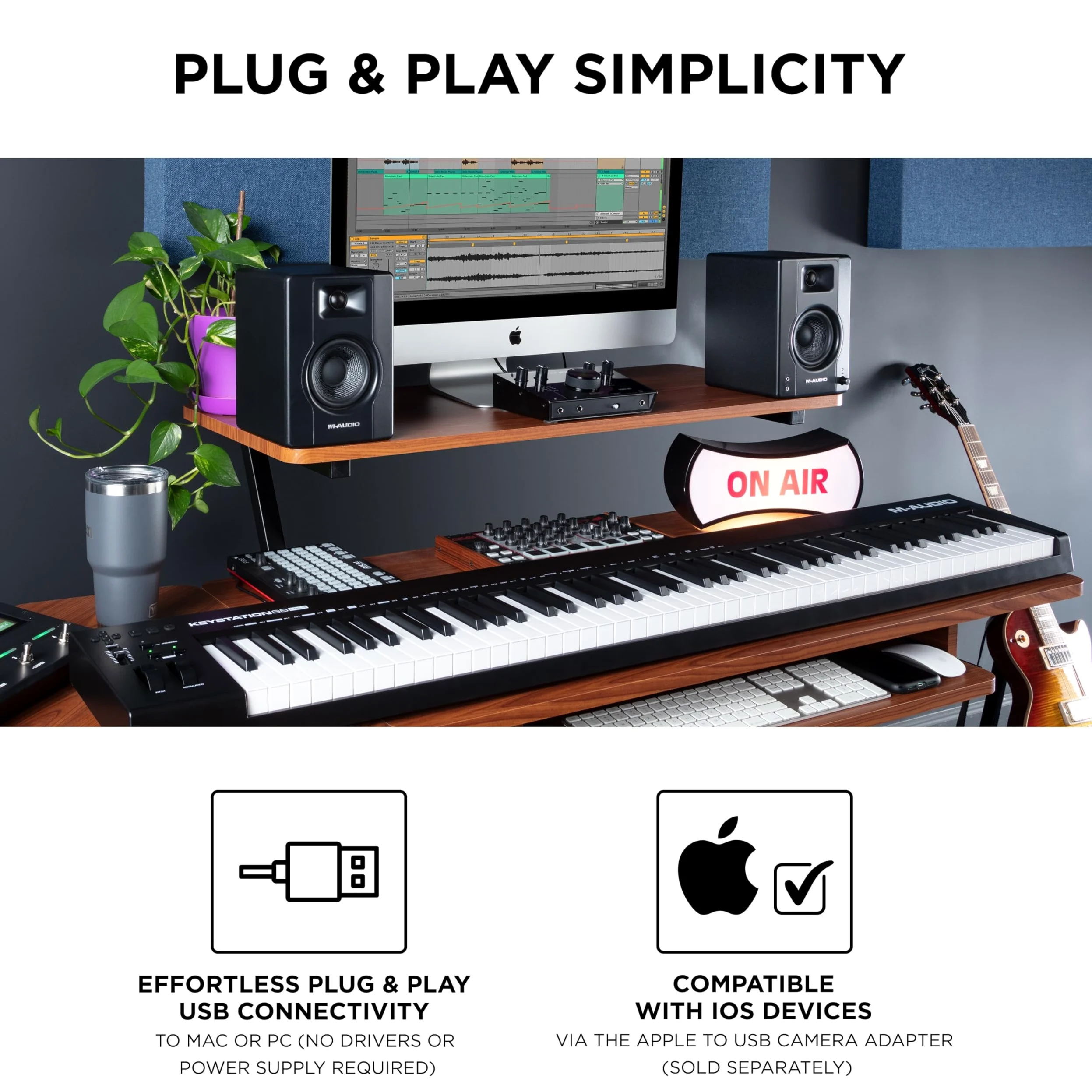 M-AUDIO Keystation 88 MK3 - kontroler MIDI z 88 klawiszami półważonymi do sterowania wirtualnymi syntezatorami i parametrami DAW-ów