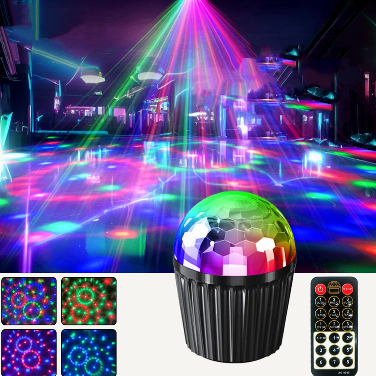 Remote Control Party Lights, Crystal Magic Ball Disco Lamp, Color-Changing Ambient Light, 2.24x3.94 inches Sound-Activated LED Lighting Device for Home Room Parties, Club Events