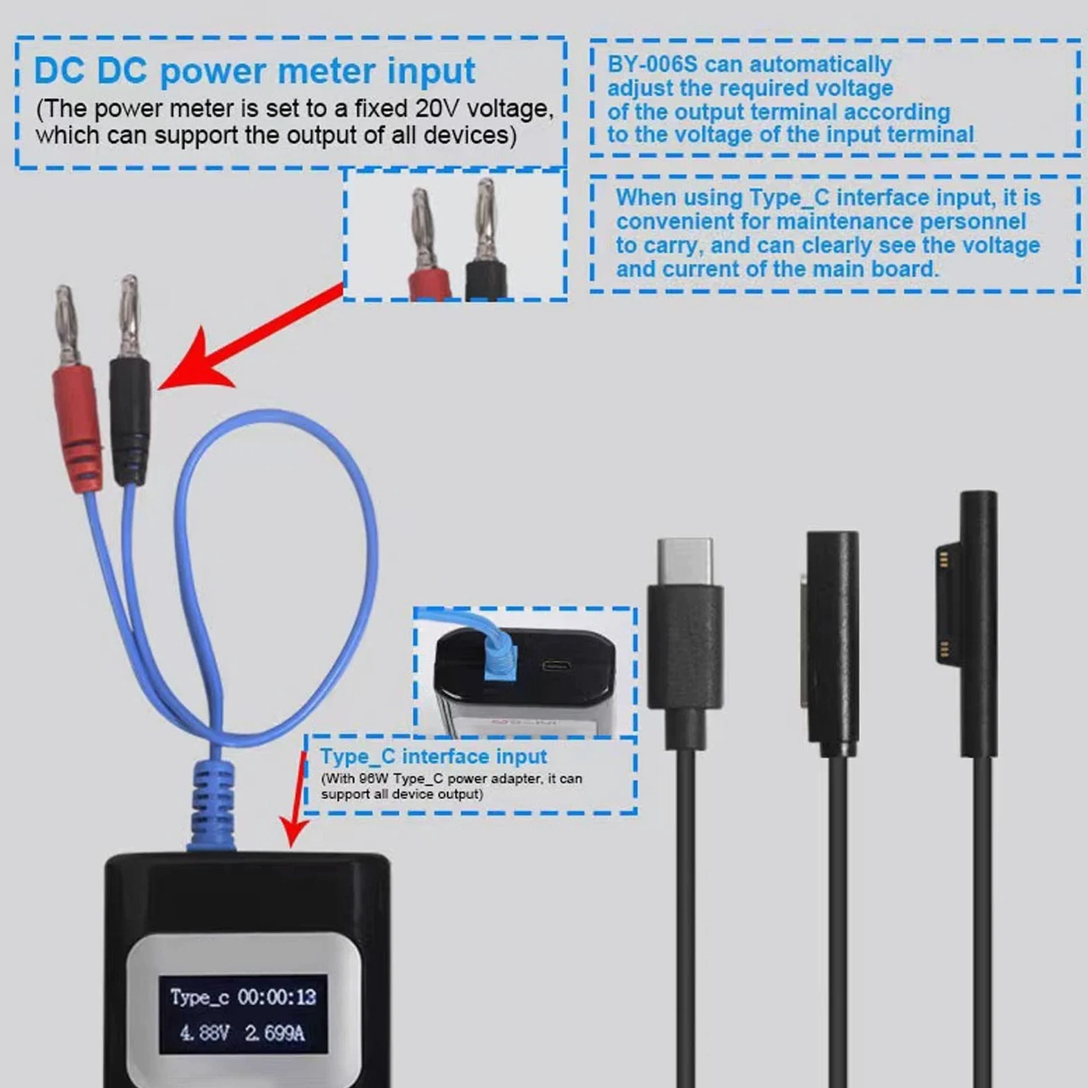 Yosoo Health Gear Kabel Rozruchowy z Tworzywa ABS PU, Czerwona miedź Kabel Sterujący Rozruchem z Wyświetlaczem LED Wyjście 2 do 3 urządzeń Wykrywanie Usterek Płyty Głównej w Celu Naprawy Tabletów