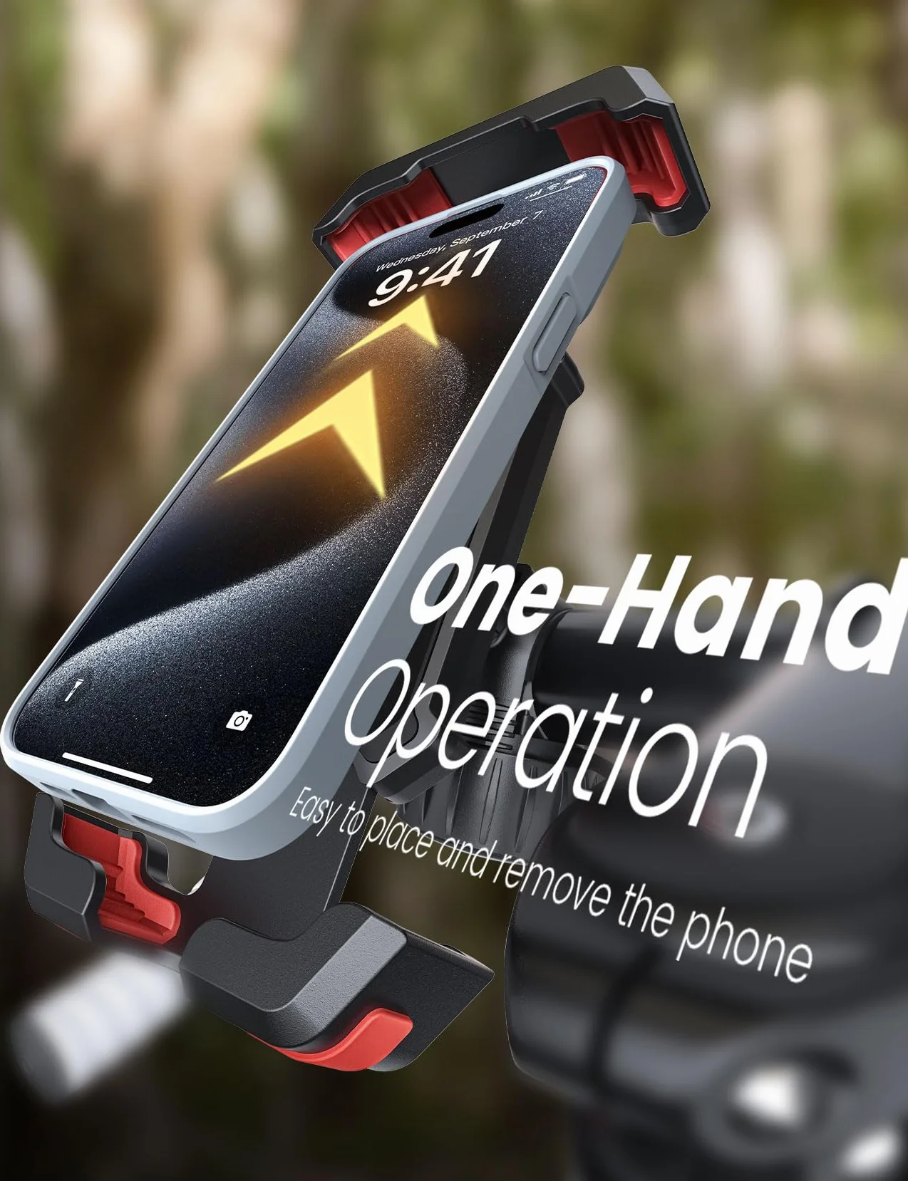 Pnitri Uchwyt na telefon komórkowy, uchwyt na telefon motocyklowy [szybka instalacja i blokada 1s] Uniwersalny uchwyt na telefon rowerowy do iPhone'a, Samsung, 4,5-7,2 cala