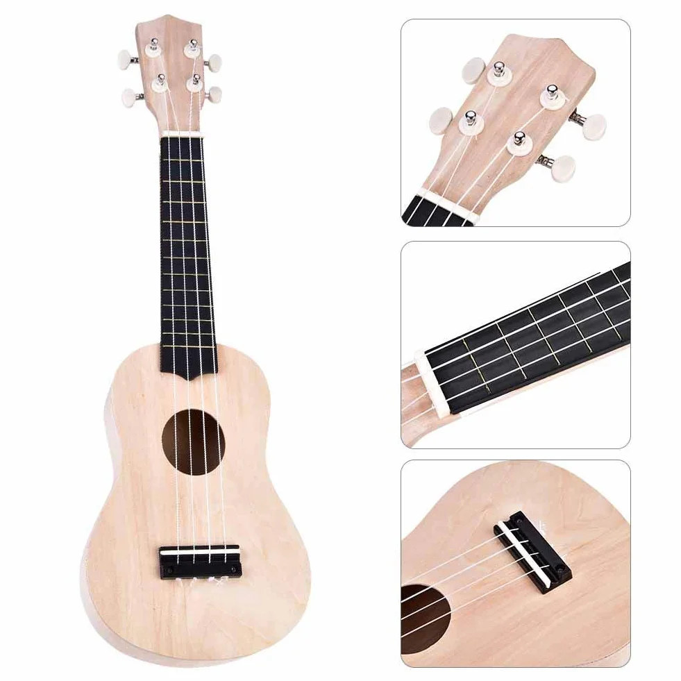 Ukulele "zrób to sam", ukulele z drewna lipowego, 4 struny, zestaw "zrób to sam" dla początkujących, dzieci i dorosłych