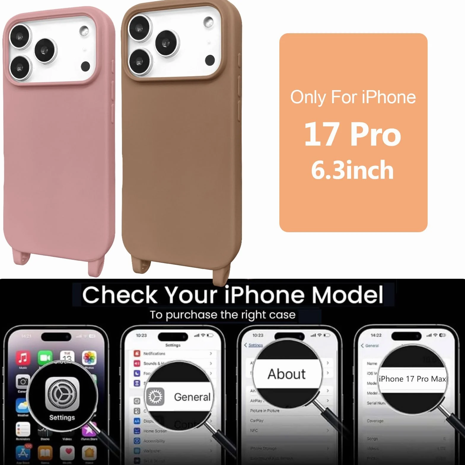 Etui na telefon komórkowy iPhone 17 Pro, bumper, ze sznurkiem na szyję, etui ochronne ze sznurkiem na szyję, silikonowe, z regulowanym sznurkiem, miękkie tworzywo TPU, kolor mleczna