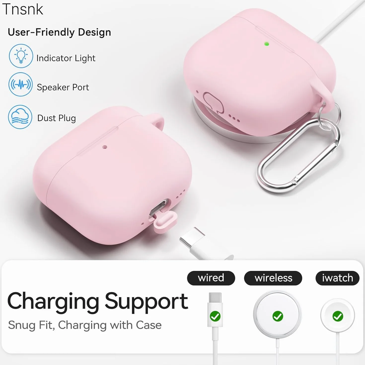 Etui do AirPods 4, różowe, z zestawem do czyszczenia 3 w 1 i brelokiem, miękki silikon 360°, pełna ochrona, etui na iPoda 4, urocze, kompatybilne z Apple Airpods 4. generacji 2024, dla kobiet