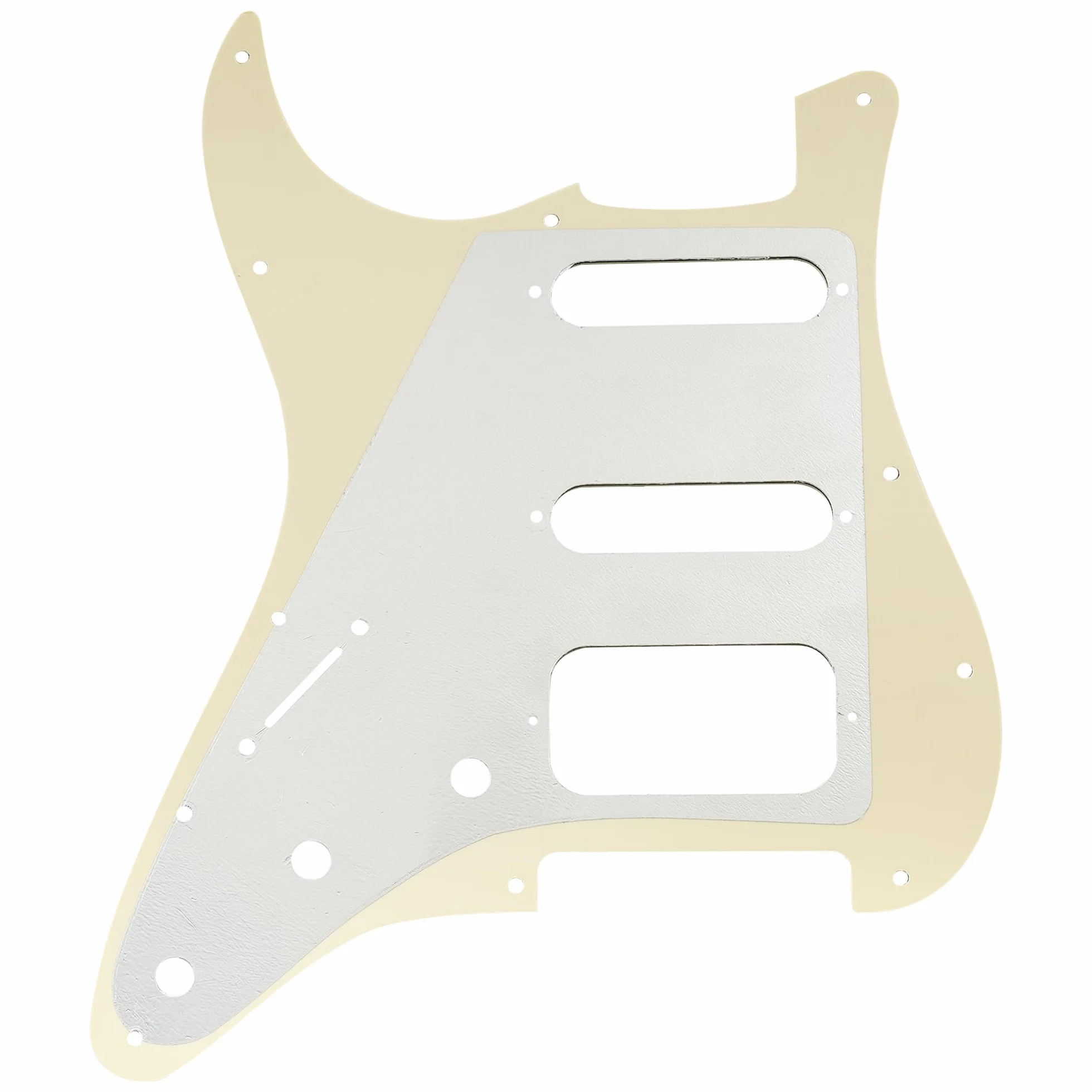 Musiclily Pro 11 Otworów Okrągły Narożnik SSH Pickguard do Gitary Elektrycznej typu Strat z Odkrytym Humbucker, 3-warstwowy Kremowy