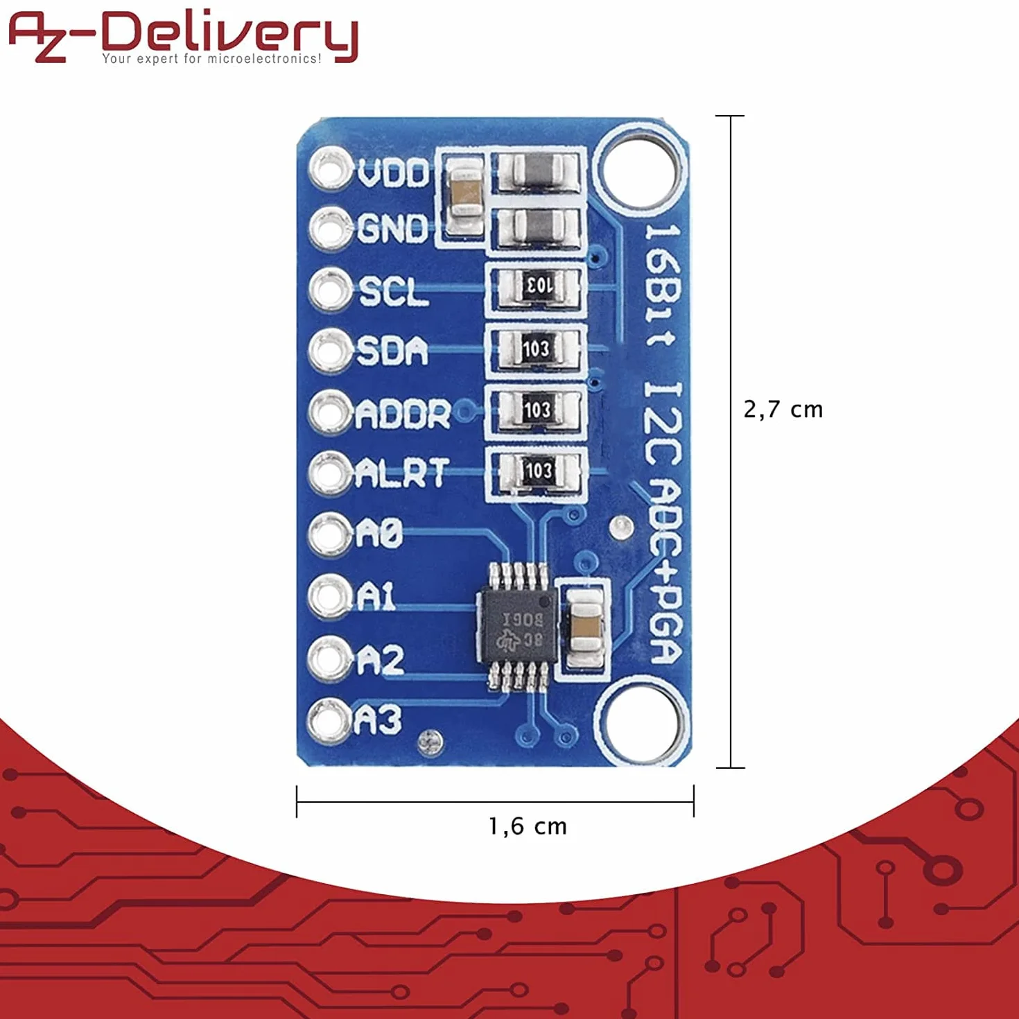 AZDelivery Compatible with ADS1115 ADC moduł 16bit 4 kanały kompatybilne z Arduino i Raspberry Pi z e-Book!