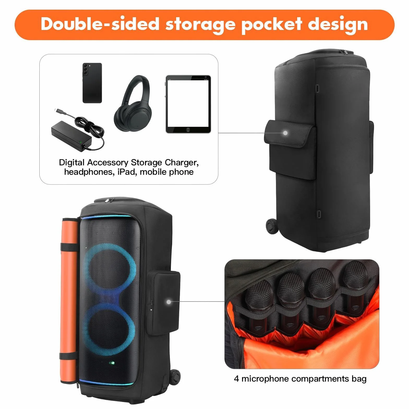 Etui OURHZTB do głośnika JBL PartyBox 720, przenośny głośnik na imprezy, osłona przeciwpyłowa do podróży, etui ochronne do przechowywania z kieszonkami na JBL PartyBox 720 i akcesoria