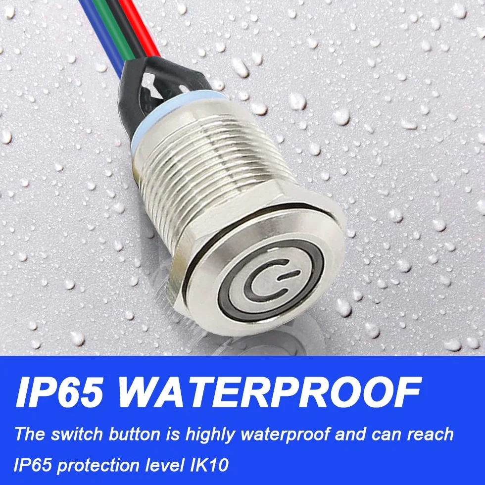 Metalowy kabel guzikowy przełącznik hosta LED ON/OFF ATX Power Button 12 mm zielony