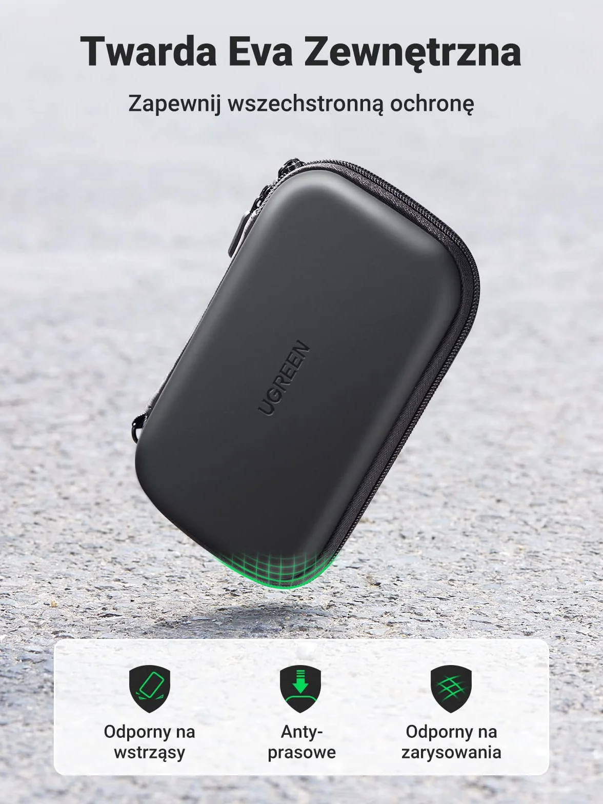 UGREEN 2,5 Calowy Pokrowiec na Zewnętrzny Dysk Twardy Odporny na Wstrząsy Pokrowiec Ochronny Kompatybilny z WD, Toshiba, Canvio, Seagate, SSD HDD, Kablami, Kartami SD, Dyskami Flash USB