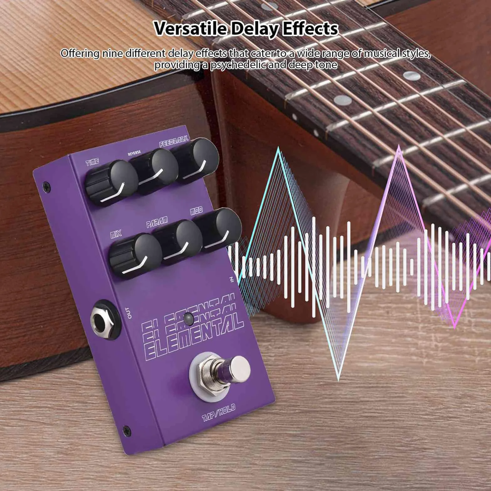 M-VAVE gitarowy Overdrive, efekt pedału opóźnienia DC9V/Typ-C 2 DELAY cyfrowy efekt gitarowy metody zasilania, kolor fioletowy