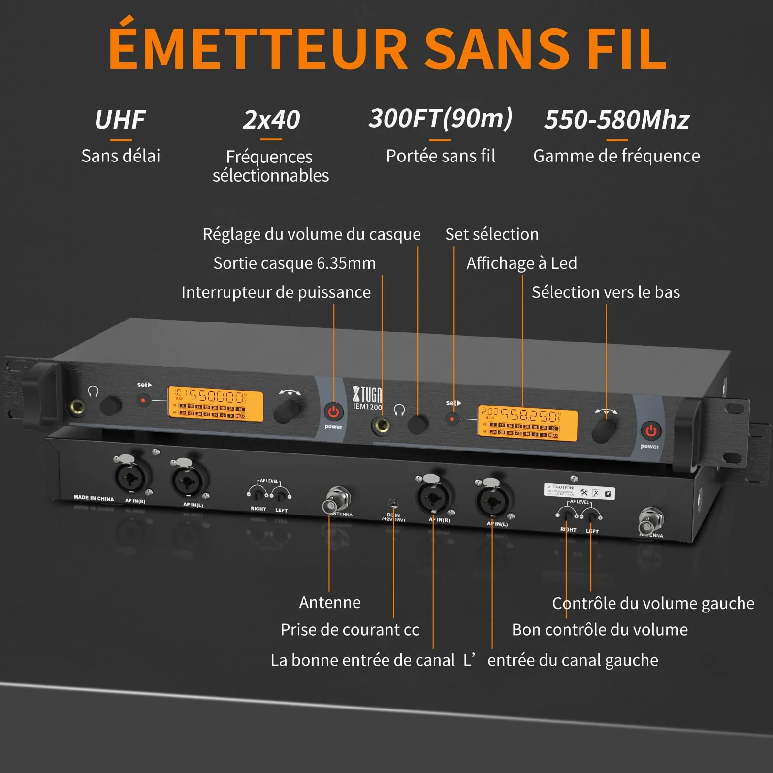 XTUGA IEM1200 Bezprzewodowy system monitorowania ucha, 2-kanałowy, 6 opakowań do monitorowania ciała ze słuchawkami, bezprzewodowy, używany do sceny lub studia, transmisja na żywo, wzmacniacz gitarowy