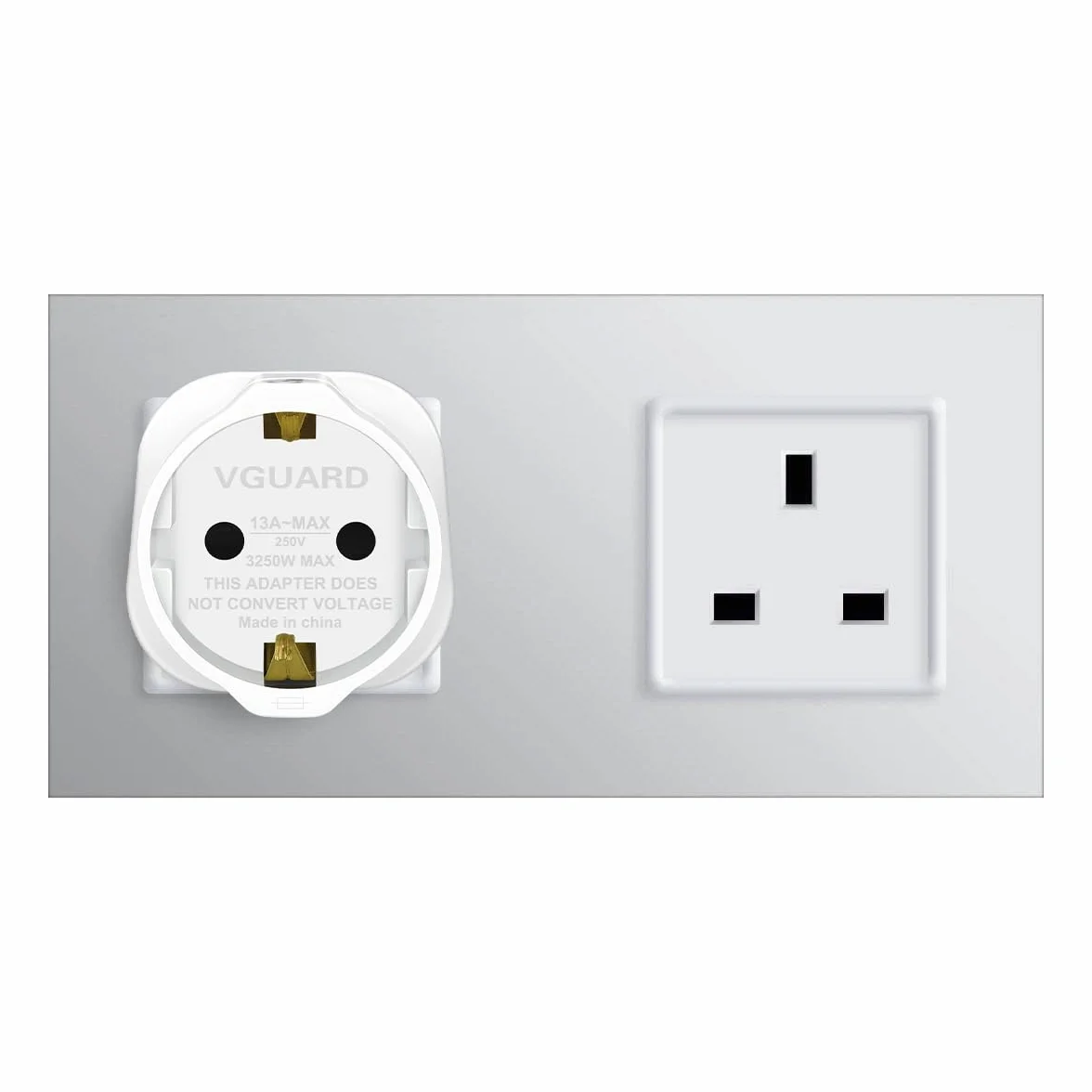 VGUARD UK Adapter podróżny, 3 sztuki w zestawie, wtyczka angielska, niemiecka, zasilacz podróżny, wtyczka Schuko EU do gniazda brytyjskiego, biały