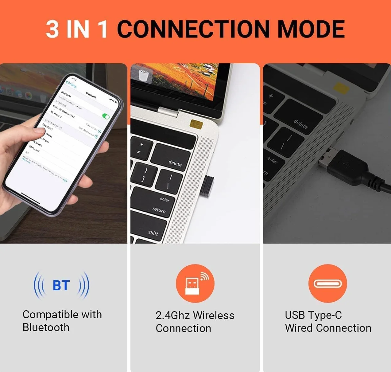 Tera Pro zmodernizowany przemysłowy bezprzewodowy skaner kodów kreskowych 1D, laserowy czytnik kodów kreskowych, ekstremalna odporność na uderzenia, działa z Bluetooth 2.4G Wireless do systemu Windows
