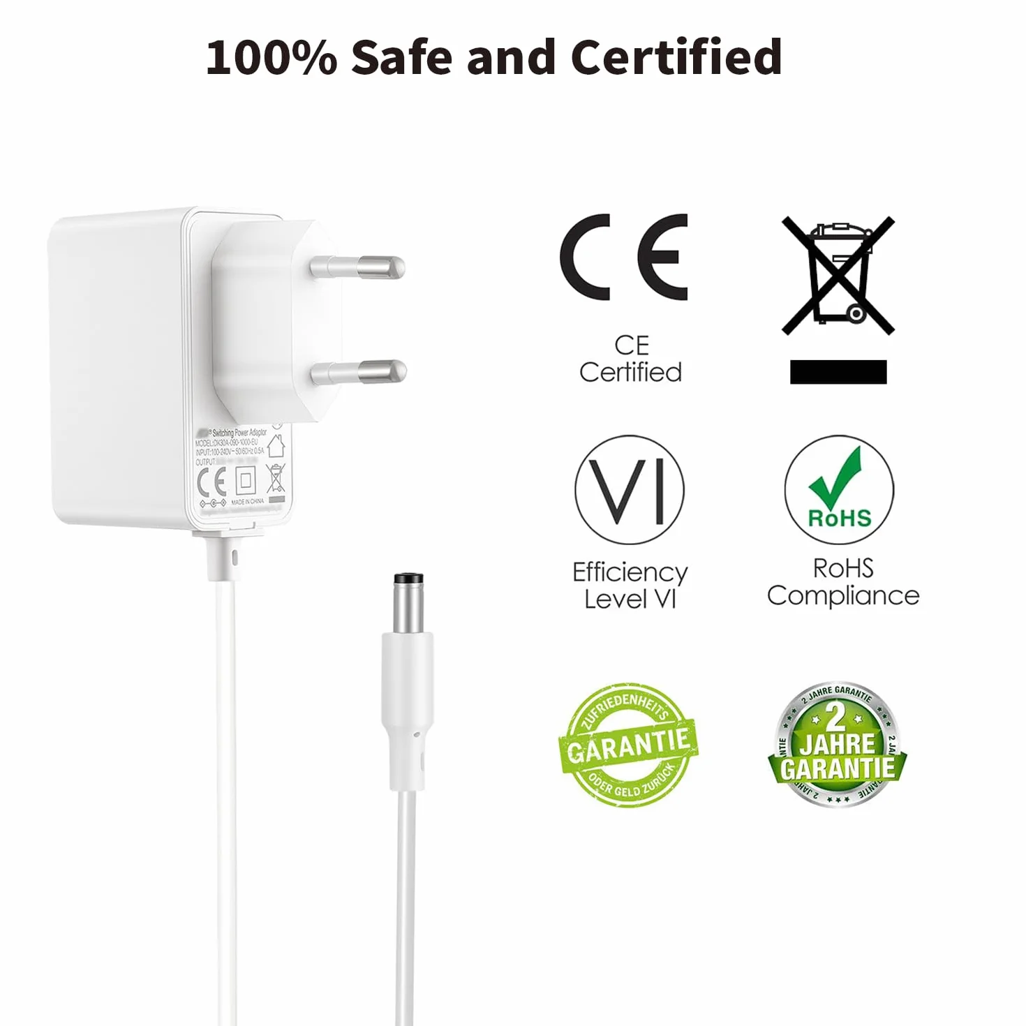 9 V 1 A kabel sieciowy, kompatybilny z tp-link tapo C200 C210 C100 WLAN IP, tapo C310 Outdoor WLAN, C320WS, TC60, TC70, ładowarka, biały