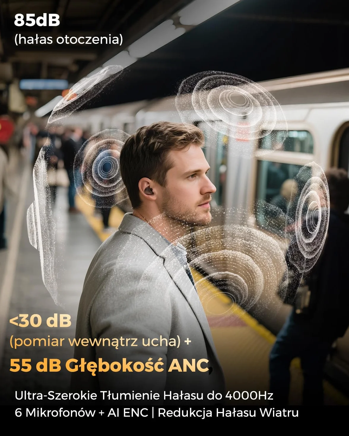 SOUNDPEATS H3 Hi-Fi Bezprzewodowe Słuchawki Bluetooth 5.4 z LDAC i aptX Lossless, 55dB Hybrydowe Aktywne Tłumienie Hałasu z 1DD+2BA, 6 mikrofonów AI, 37h odtwarzania Czarny Tytanowy