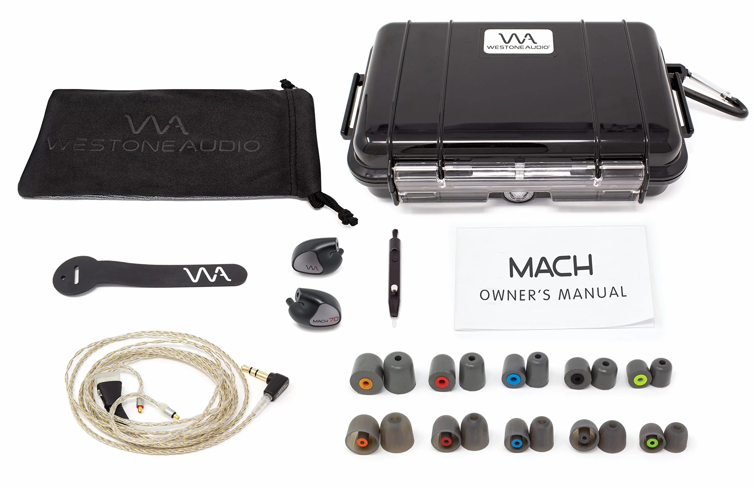 Westone Audio WA-M70 MACH 70 słuchawki nauszne uniwersalne 3-drożne 7-drożne - zbalansowane przetworniki armaturowe, kabel UltraBaX, akcesoria premium - czarny