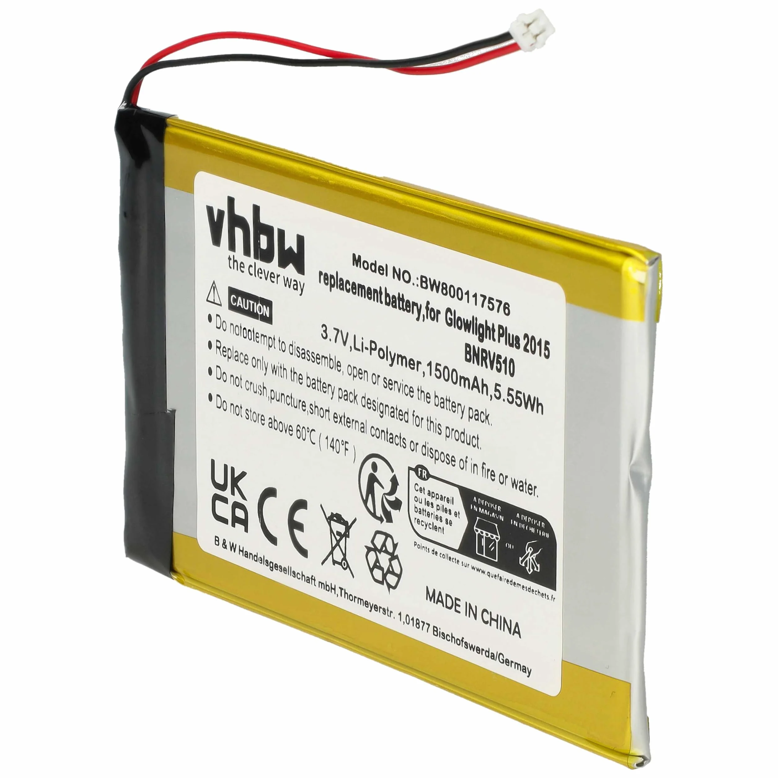 vhbw Zapasowa bateria kompatybilna z czytnikiem e-booków Kobo Glo HD (1500 mAh, 3,7 V, litowo-polimerowy)