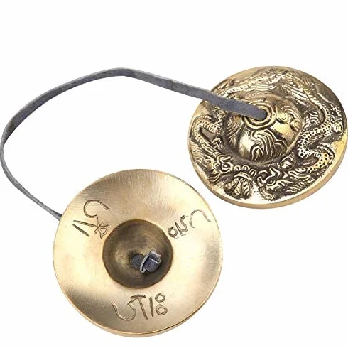 Tybetański dzwonek medytacyjny, instrument perkusyjny, buddyjski, gliniany, wykonany z mosiądzu, ręcznie rzeźbiony, medytacja tybetańska, 6,5 cm (#3)
