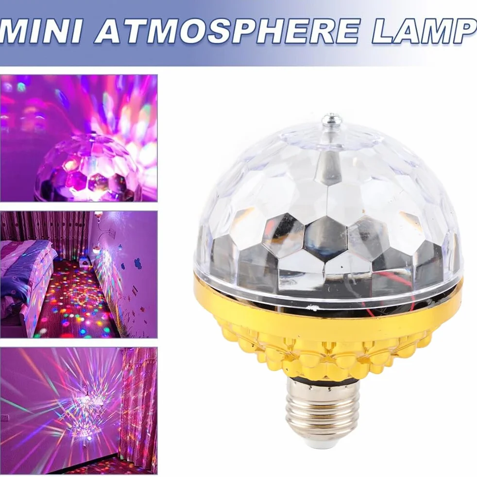 Kolorowa obrotowa kula, kryształowe światło DJ RGB, stroboskopowa kula LED RGB disco, imprezowa, obrotowa żarówka z wtyczką 85-265 V (wtyczka UE)