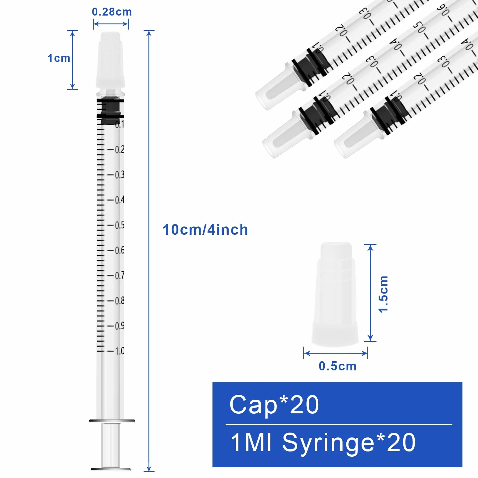 20 sztuk strzykawek 1 ml bez igieł, do napełniania i pomiaru płynów, laboratoriów naukowych, karmienia zwierząt