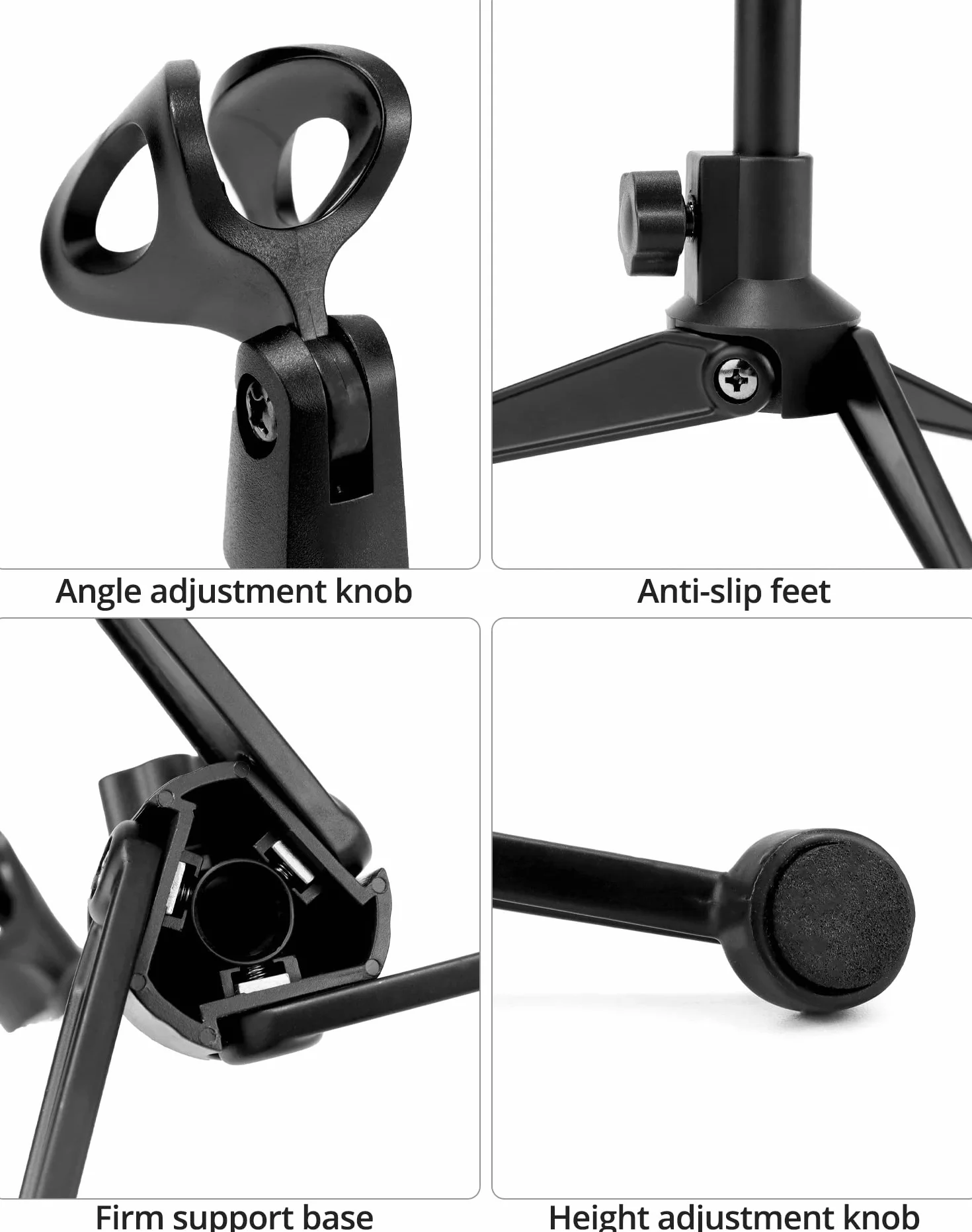 QWORK® Stojak mikrofonowy, wysuwany statyw mikrofonowy, zakres regulacji 18-25 cm, składany, kompatybilny z większością mikrofonów