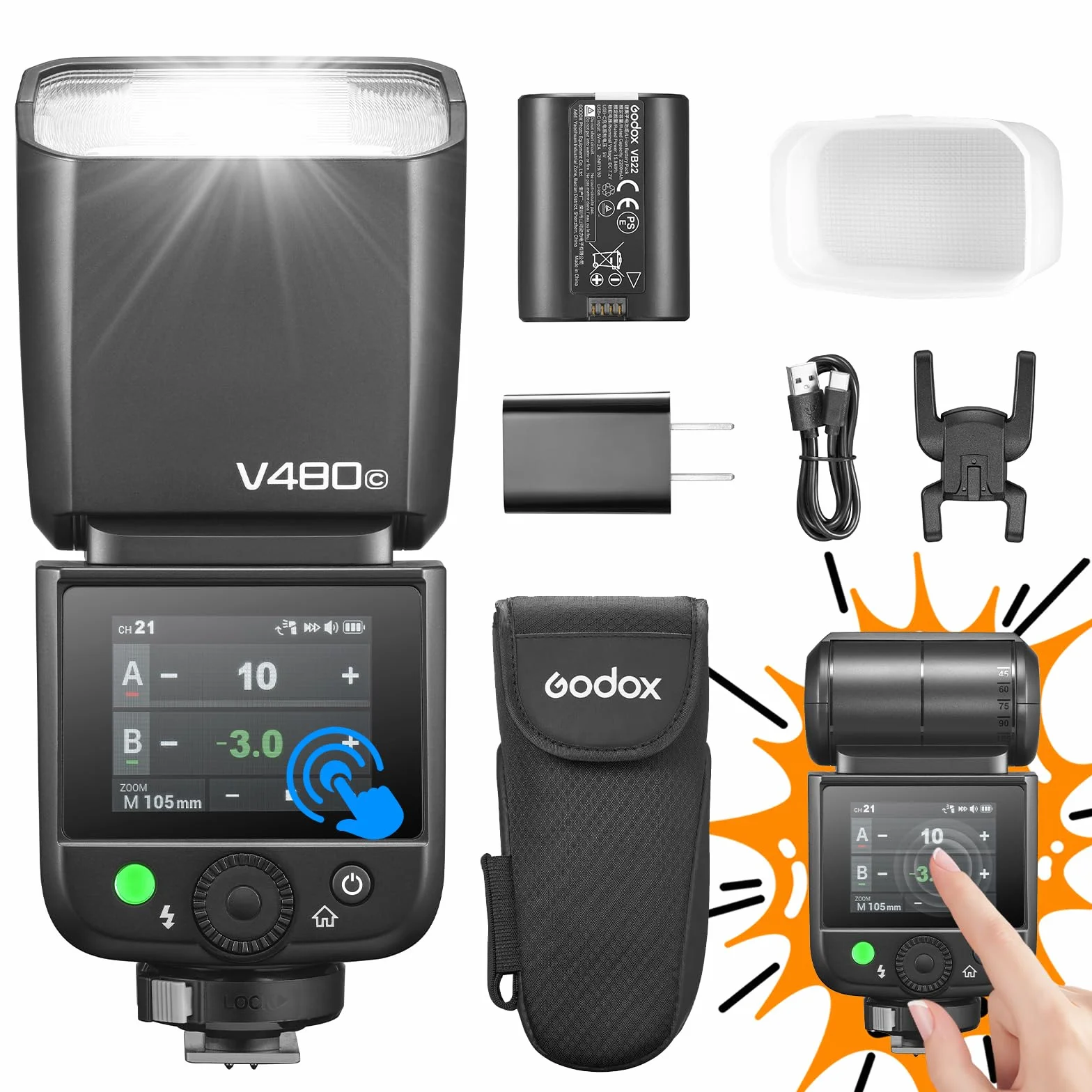 Godox V480C V480-C Flash Speedlite 7.2V/2200mAh TTL GN50 650 Full Power Flash do Canon R6 Mark II R10 R7 R100 EOS-R R5 Mark II R6 RP R8 M50 600D 90D 70D 0D 7500D 75000D D